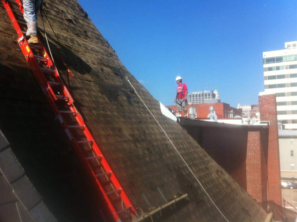 Historic Building ROOF REPLACEMNT with GAF TruSlate  on steep slop and Versico 60mil TPO on flat roof by Gorilla Exteriors Contracting, LLC