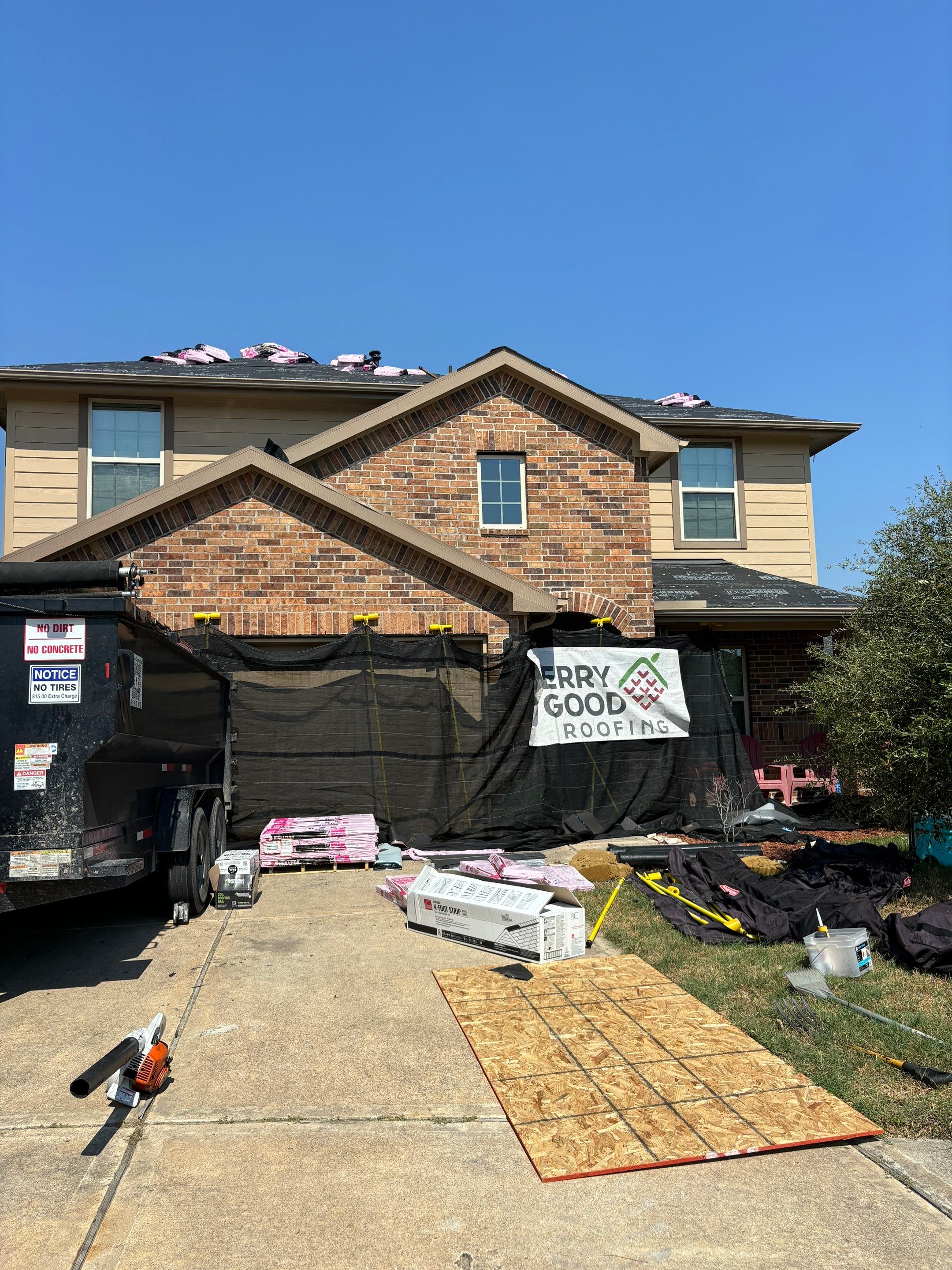 Reroof after Hurricane Beryl by Berry Good Roofing 