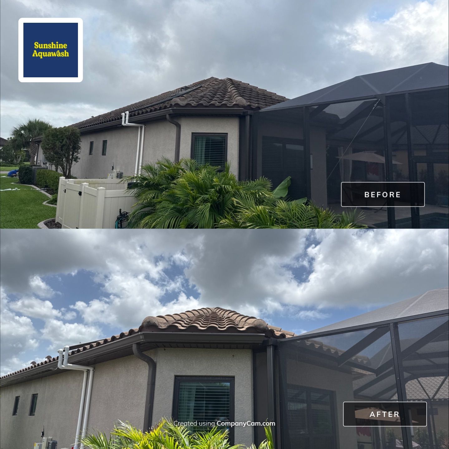 Neighboring Tile Roof Cleaning with Gutter Runoff Control – Palmetto, FL by Sunshine AquaWash