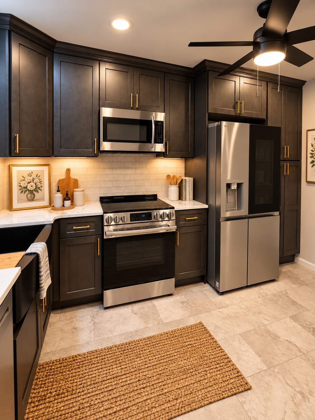 Modern Kitchen Remodel with Charcoal Cabinetry, Quartz Countertops & Brass Accents by Remodel Now