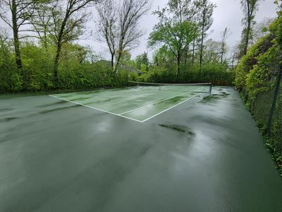 Tennis Court using Algaecide, soft wash soap