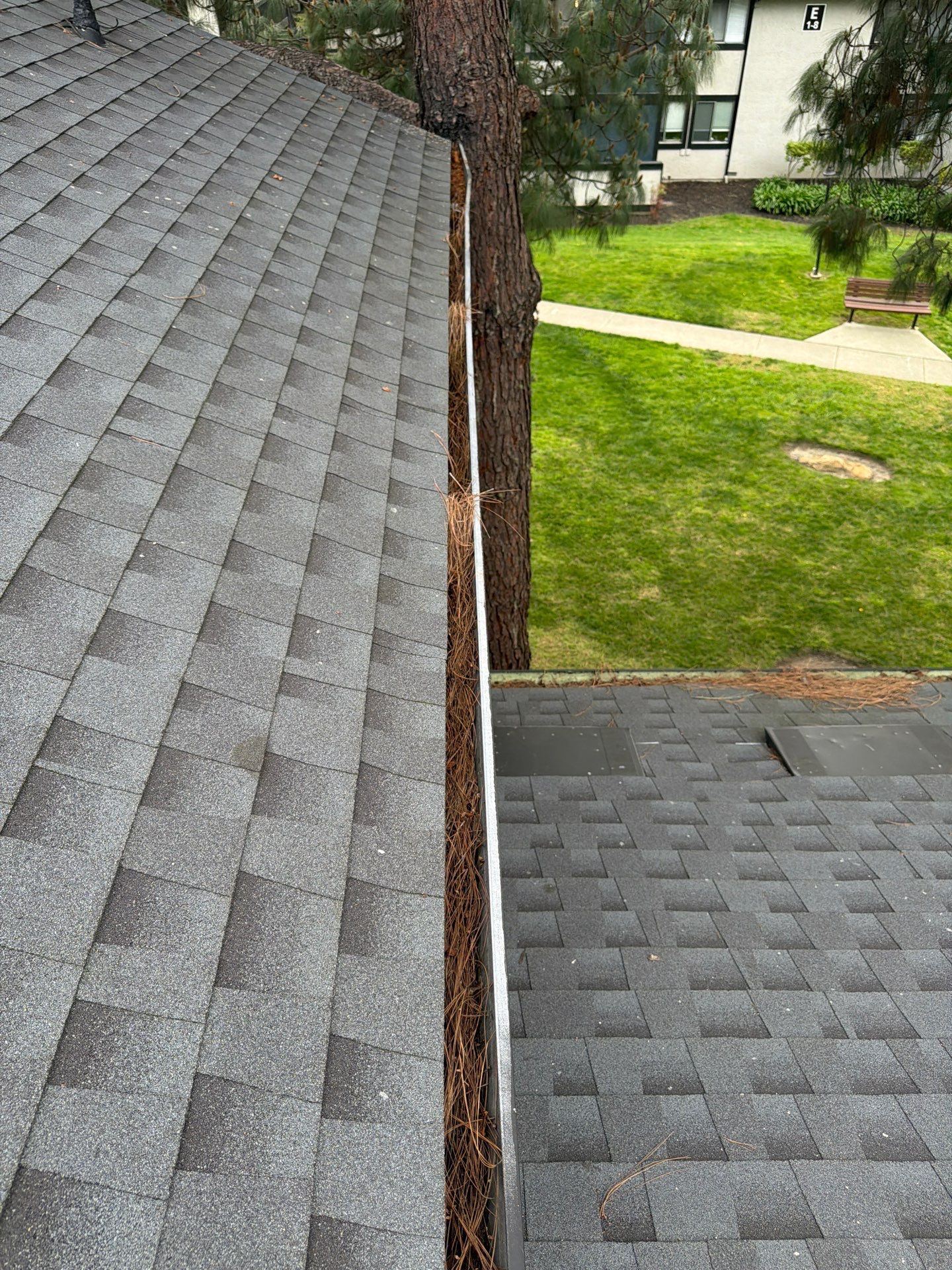 HOA gutter cleaning in Napa, CA,before  photo showing full gutters.