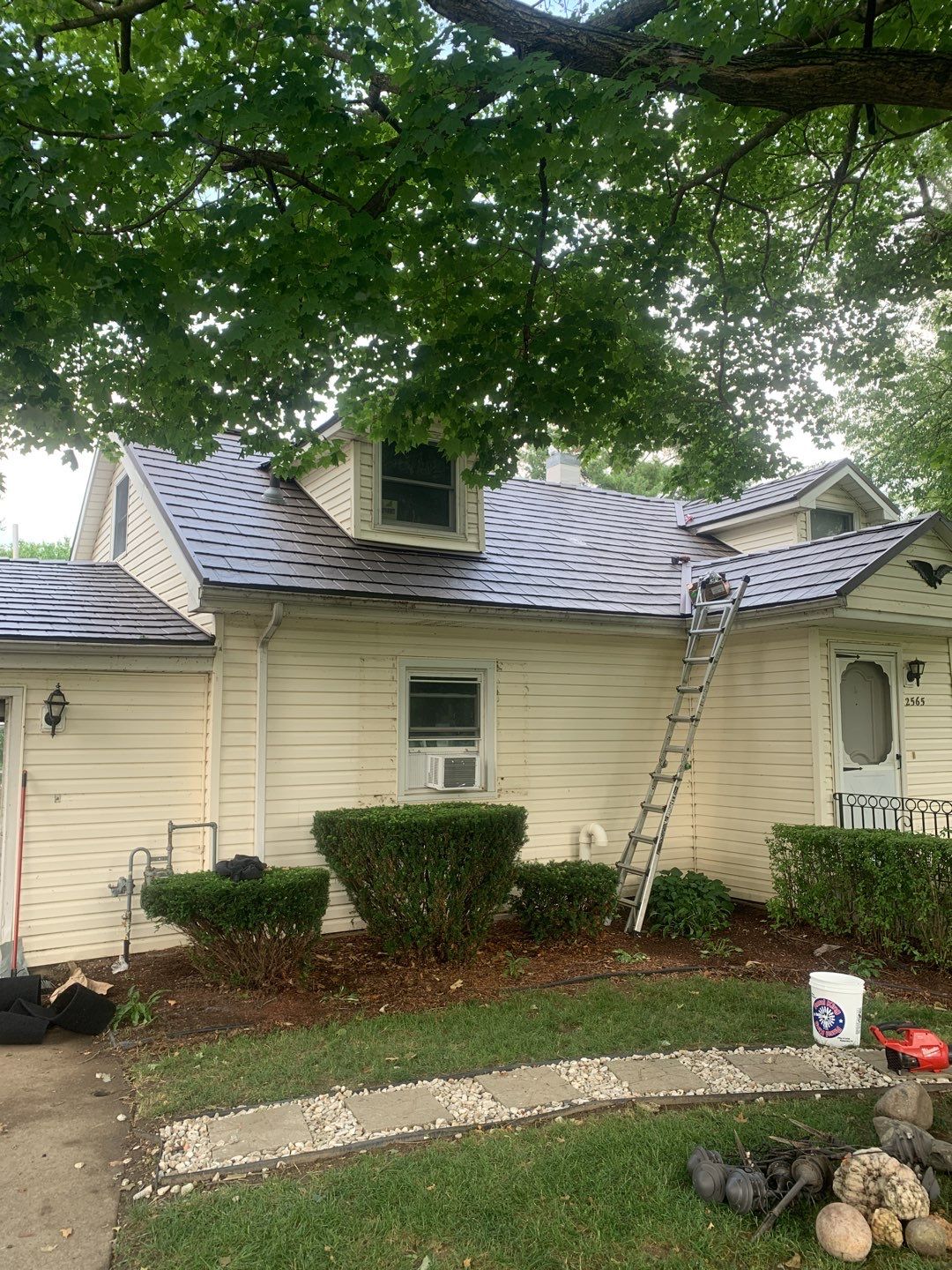 Metal Slate Shingle Roof Replacement After Hail Damage in Columbia City, Indiana by 4Ever Metal Roofing
