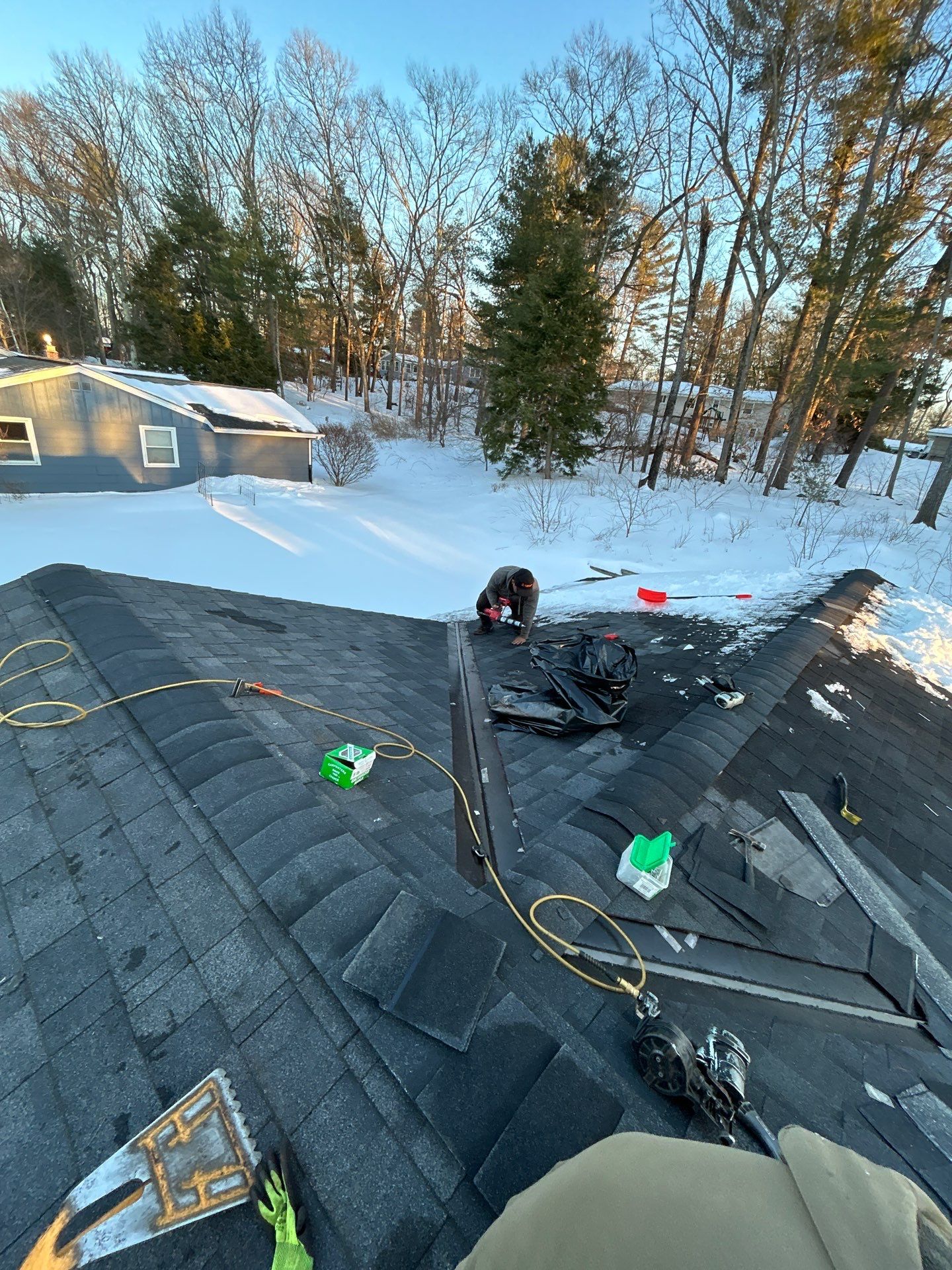 Ridge Cap Replacement & Black Metal Valley Installation in Chelmsford, MA by Mighty Dog Roofing of Greater Middlesex County