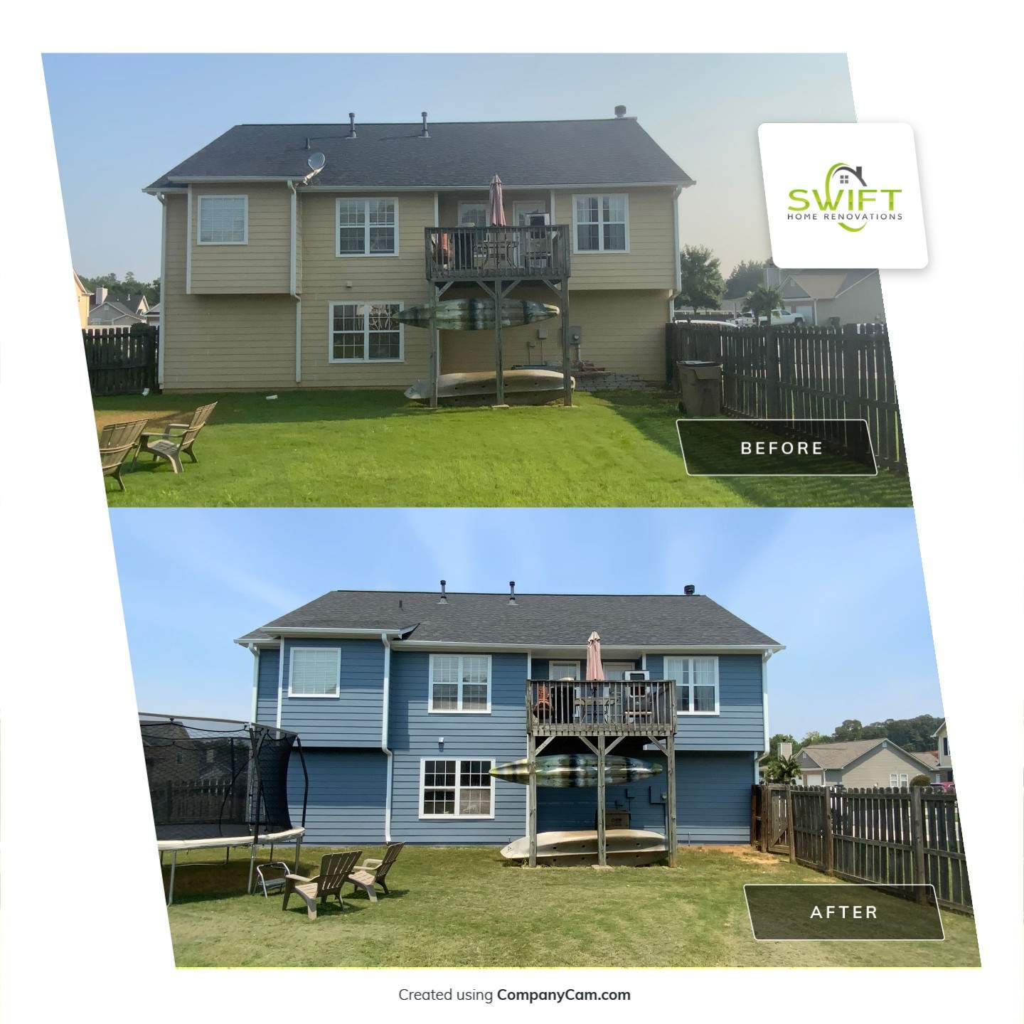 Comprehensive Exterior Painting for Cartersville Home with Blue Siding Transformation by Swift Home Renovations
