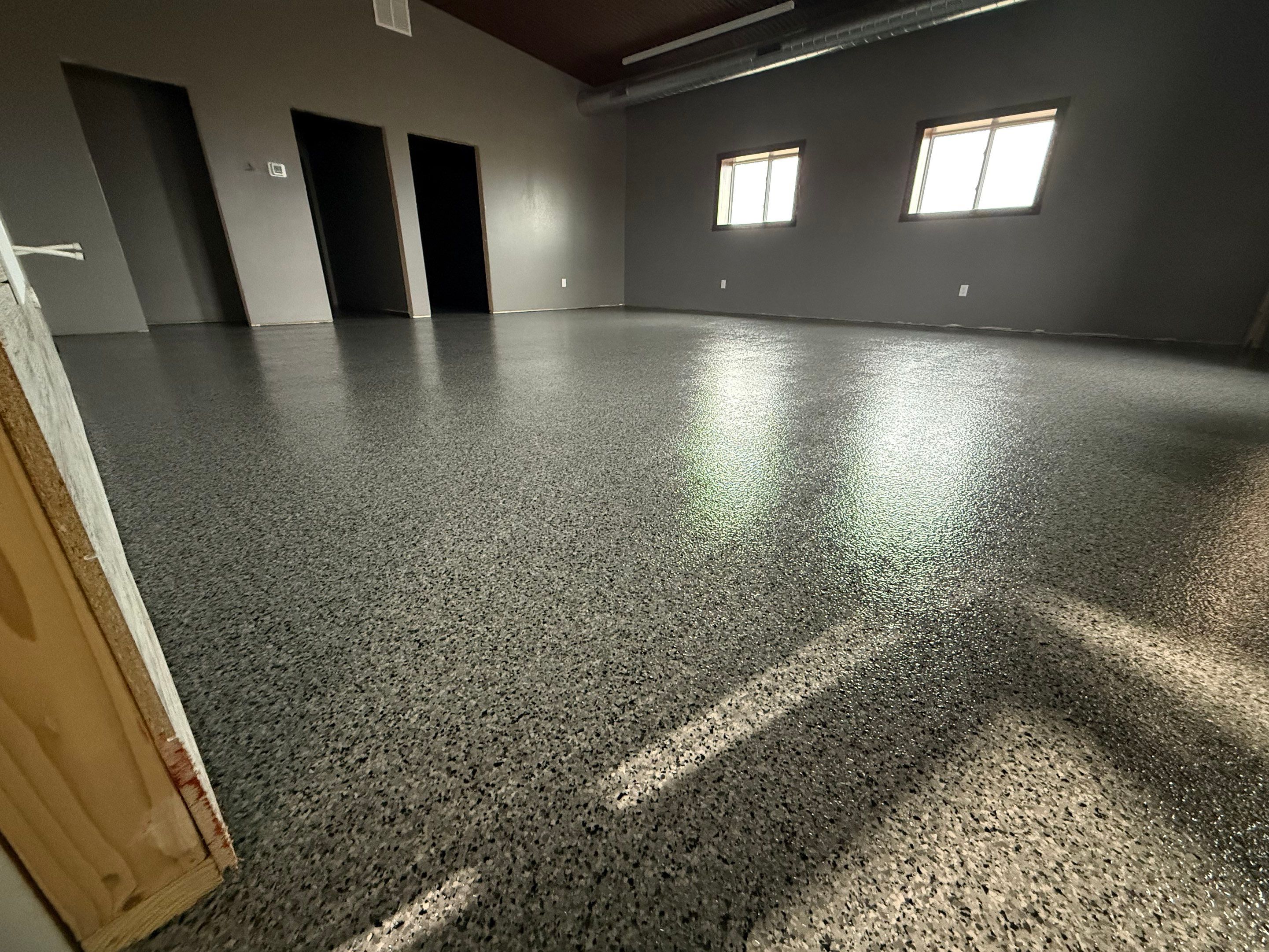 Nightfall Flake Floor Coating Installation in Draper by Select Painting, Coatings & Garage Cabinets
