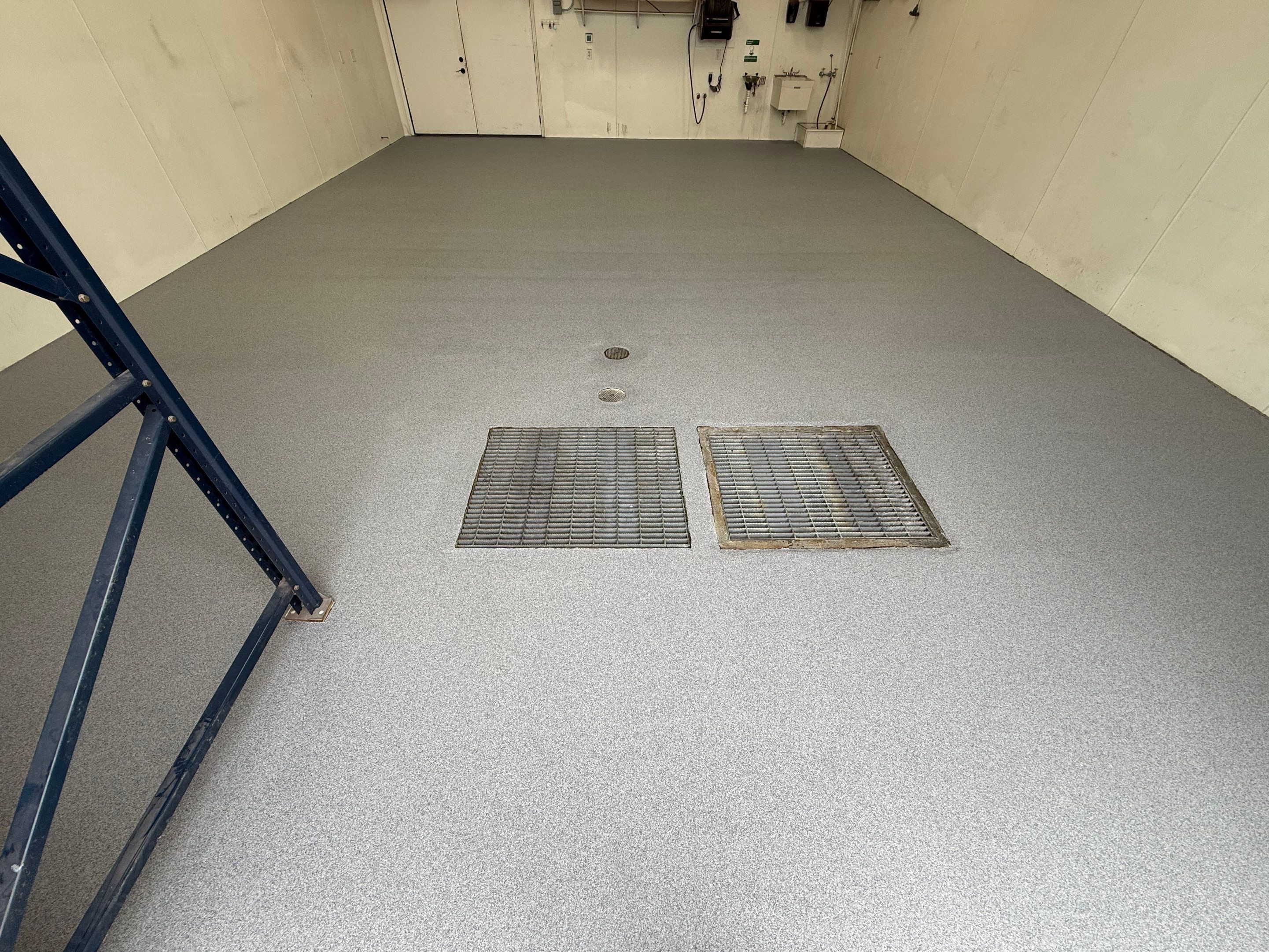Commercial Grey Speckled Epoxy Floor Coating for Industrial Workshop by Select Painting, Coatings & Garage Cabinets