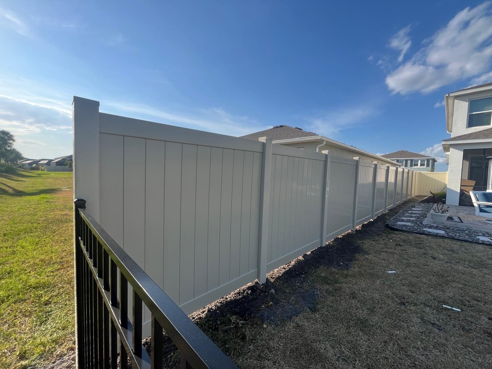 Aluminum Fence Installation using Black 3 Rail Aluminum and Vinyl Privacy Fence  by Asap fence and gates, LLC