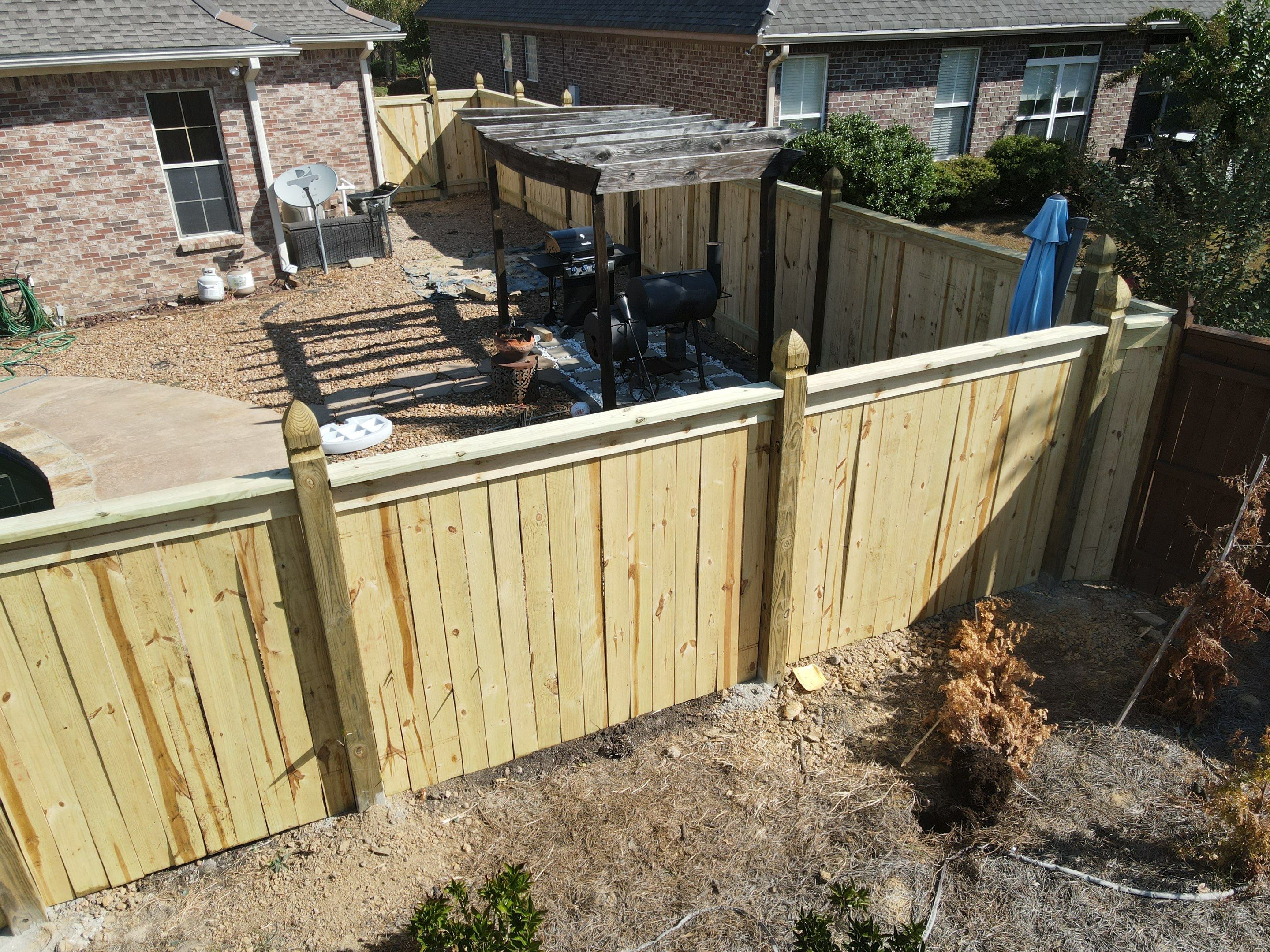 6ft Treated Pine Good Neighbor Fence 6x6 French Gothic Posts by Roberson Construction LLC