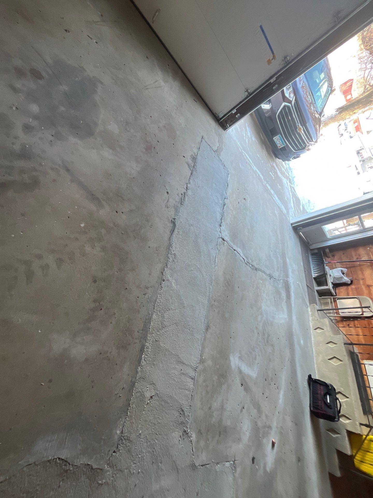 Multi-Colored Epoxy Garage Floor Coating and Concrete Stair Restoration by Select Painting, Coatings & Garage Cabinets