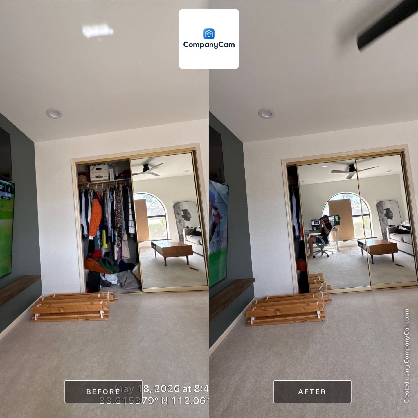 Modern Ceiling Fan and Media Wall Installation in Phoenix by CompanyCam Sales Demo