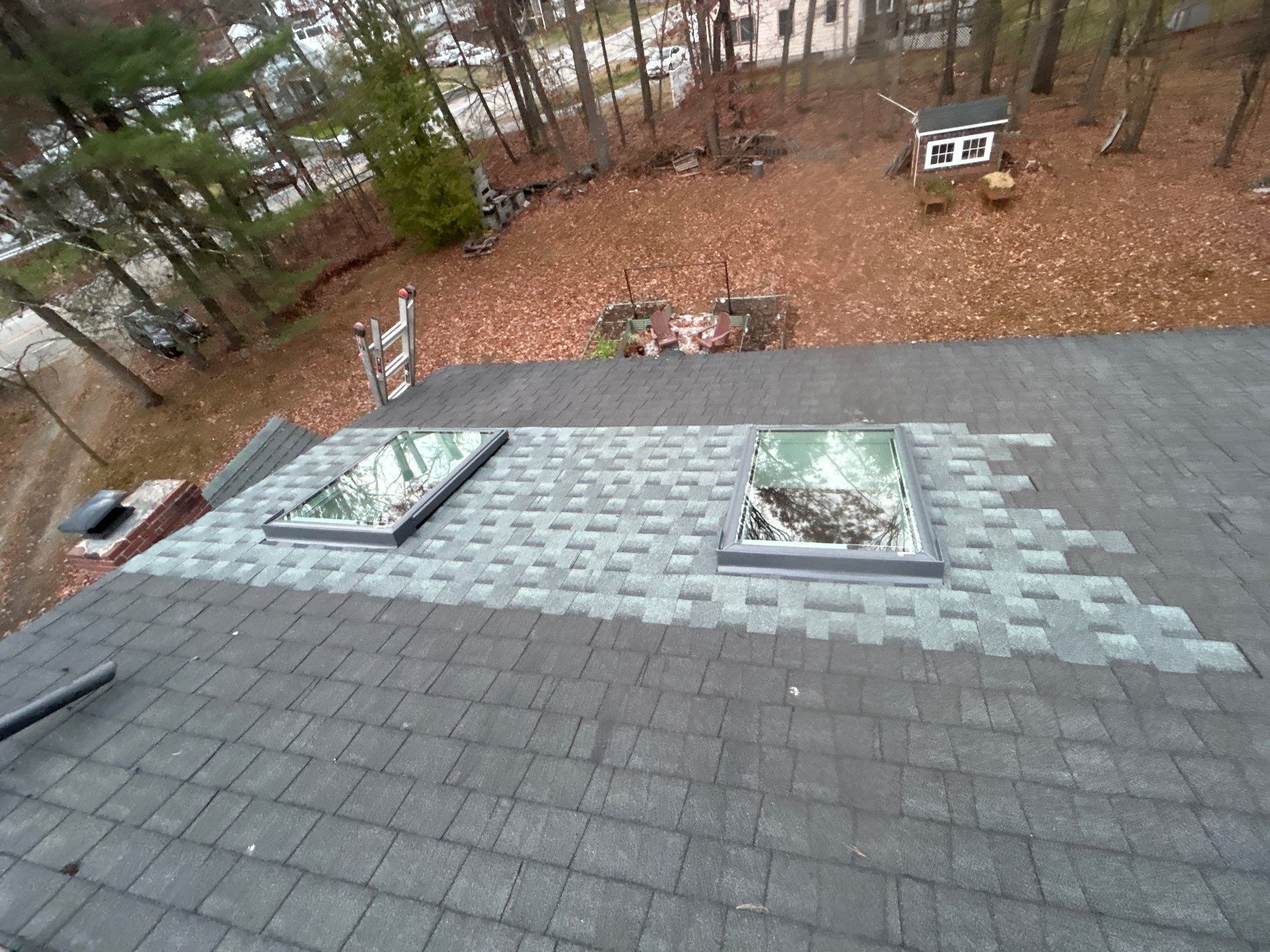 Chelmsford Triple Skylight Leak Repair with Fascia & Shingle Restoration by Mighty Dog Roofing of Greater Middlesex County