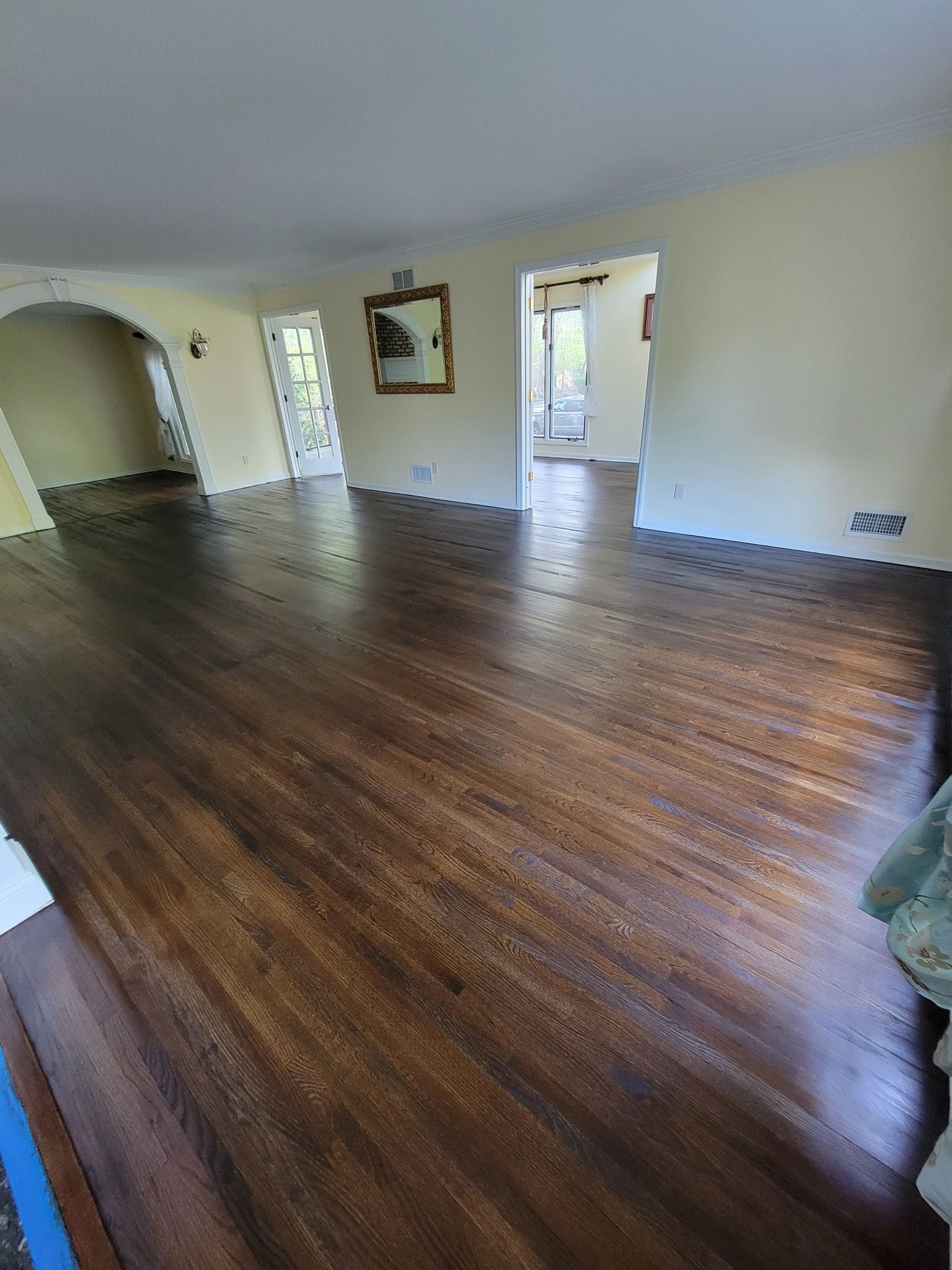 Red Oak refinished with DuraSeal Jacobean Stain and Bona Semi Gloss by Footprints Floors Morristown