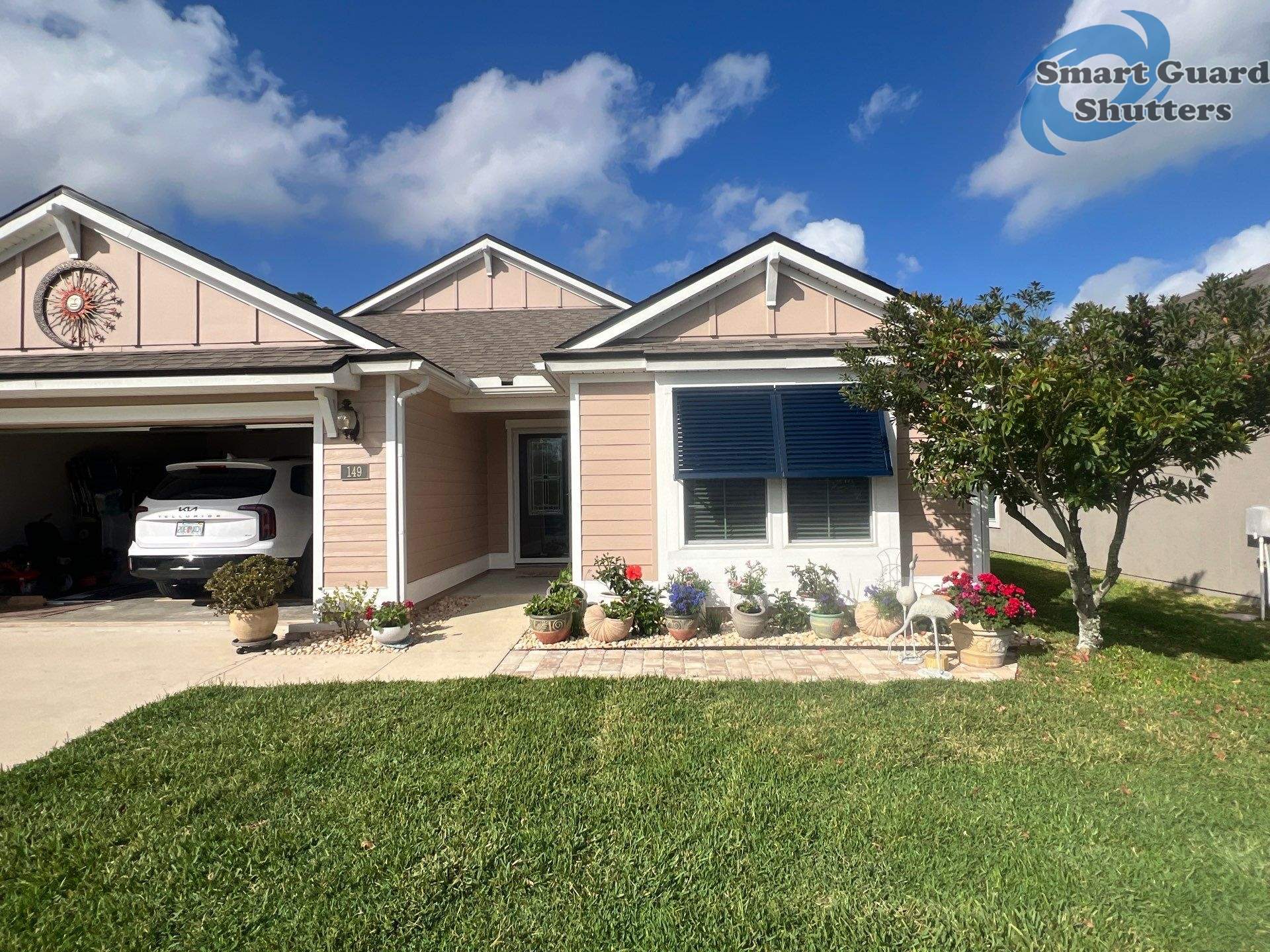 Decorative Bahamas in Steel Blue by Smart Guard Shutters