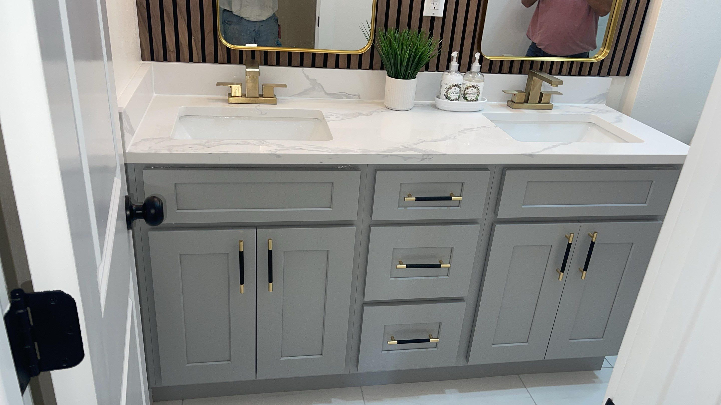 Houston Bathroom Renovation Featuring Custom Wood Slats by Rolling Nations