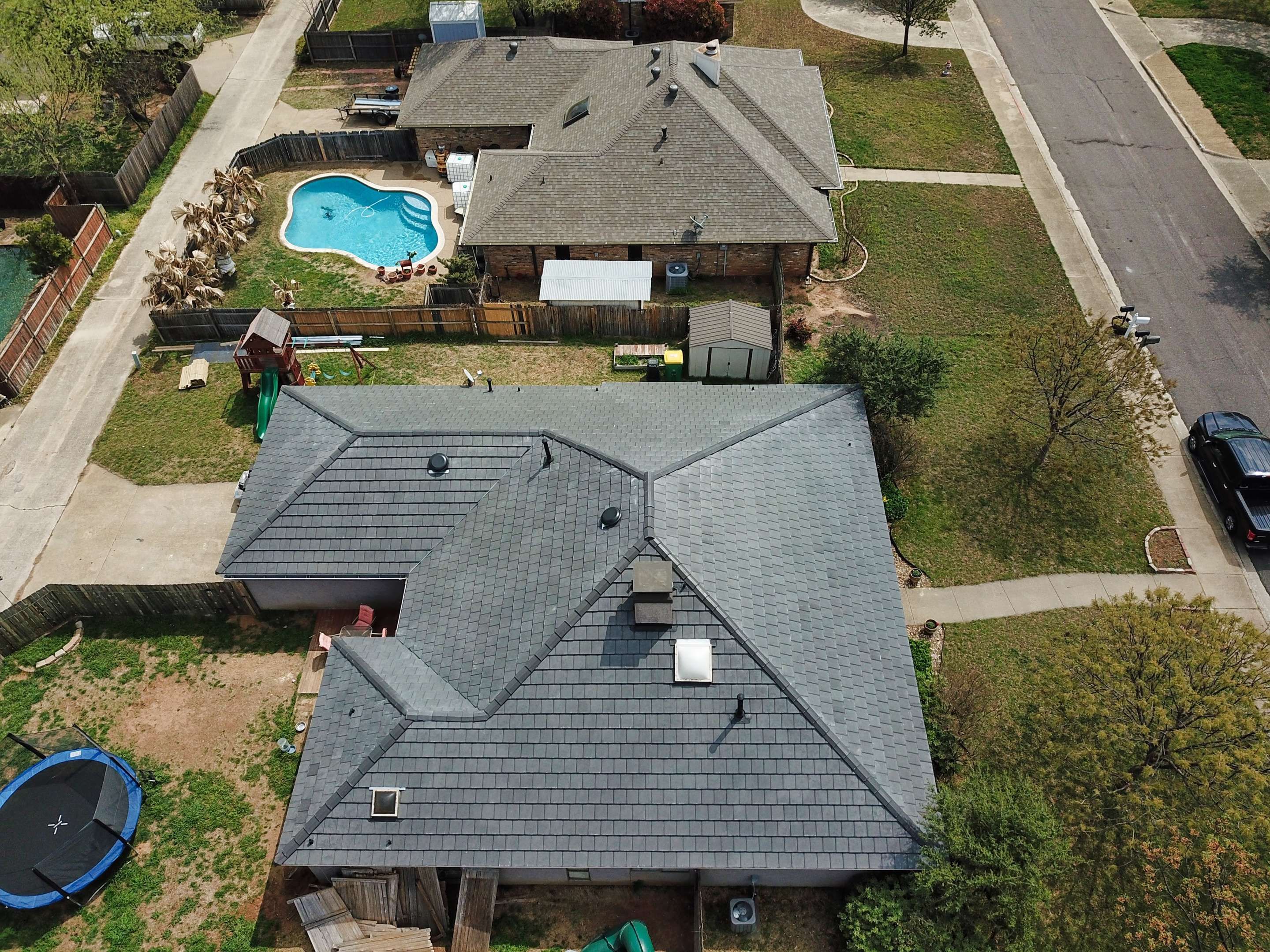 Final Roof Drone Shots by First Out Roofing 