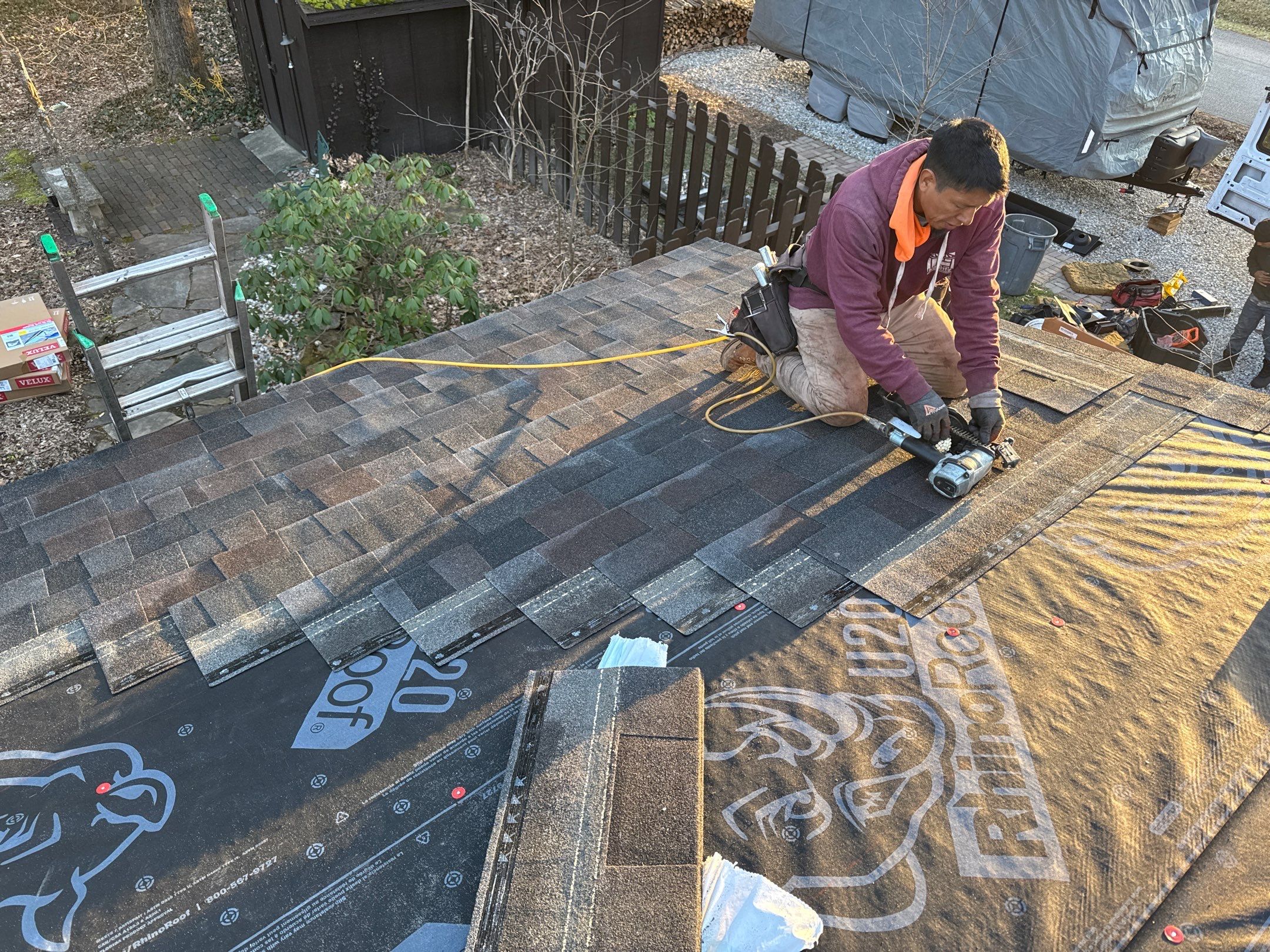 Residential Roofing Installation using Malarkey Vista AR Shingles (Black Oak) by Koontz Construction