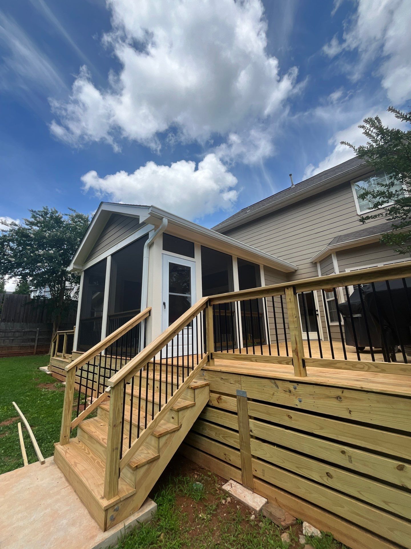 Wood Deck Build and Screen Porch Install in Kennesaw, GA by Nelson Exteriors 