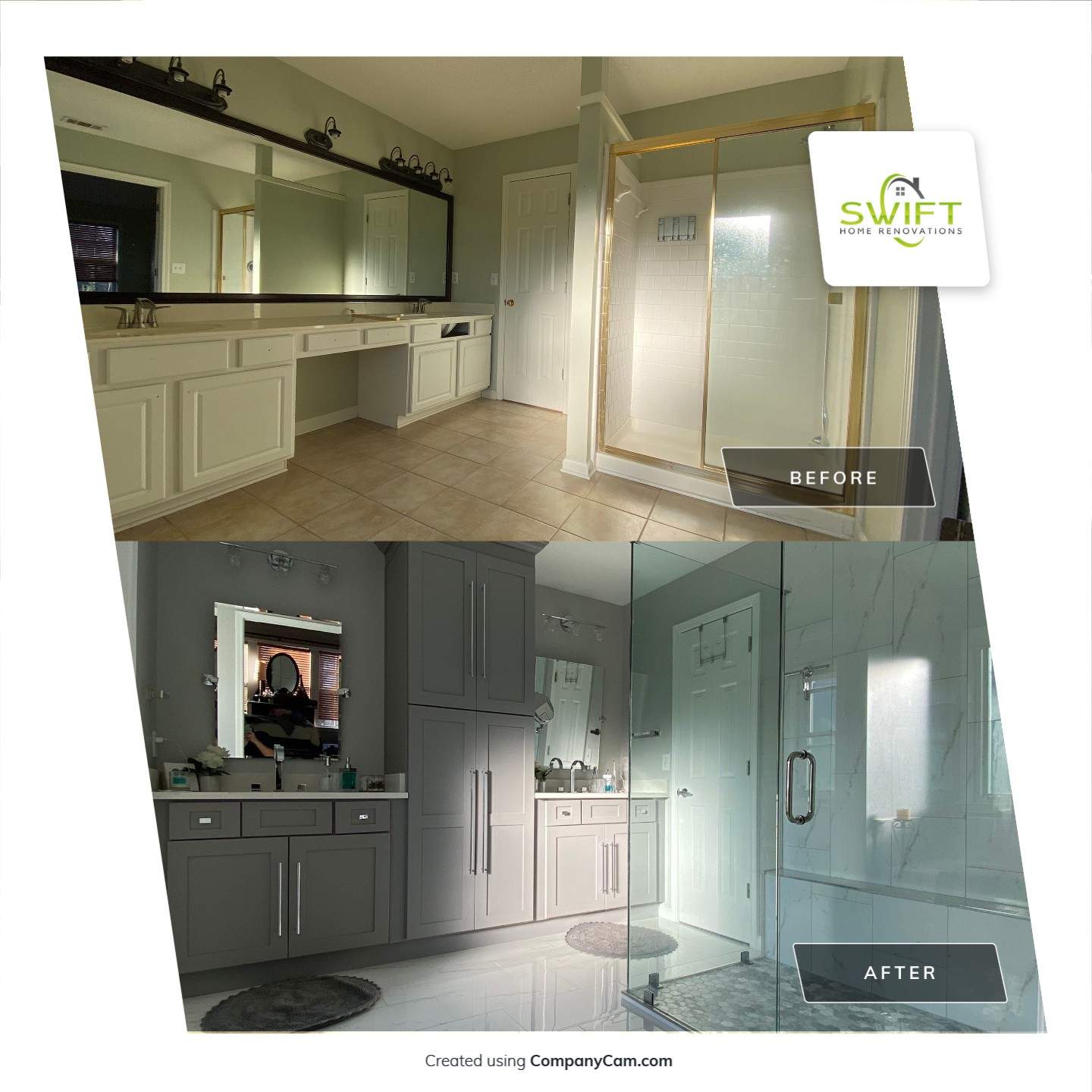 Master Bathroom Renovation Featuring Marble-Look Tile and Frameless Glass by Swift Home Renovations