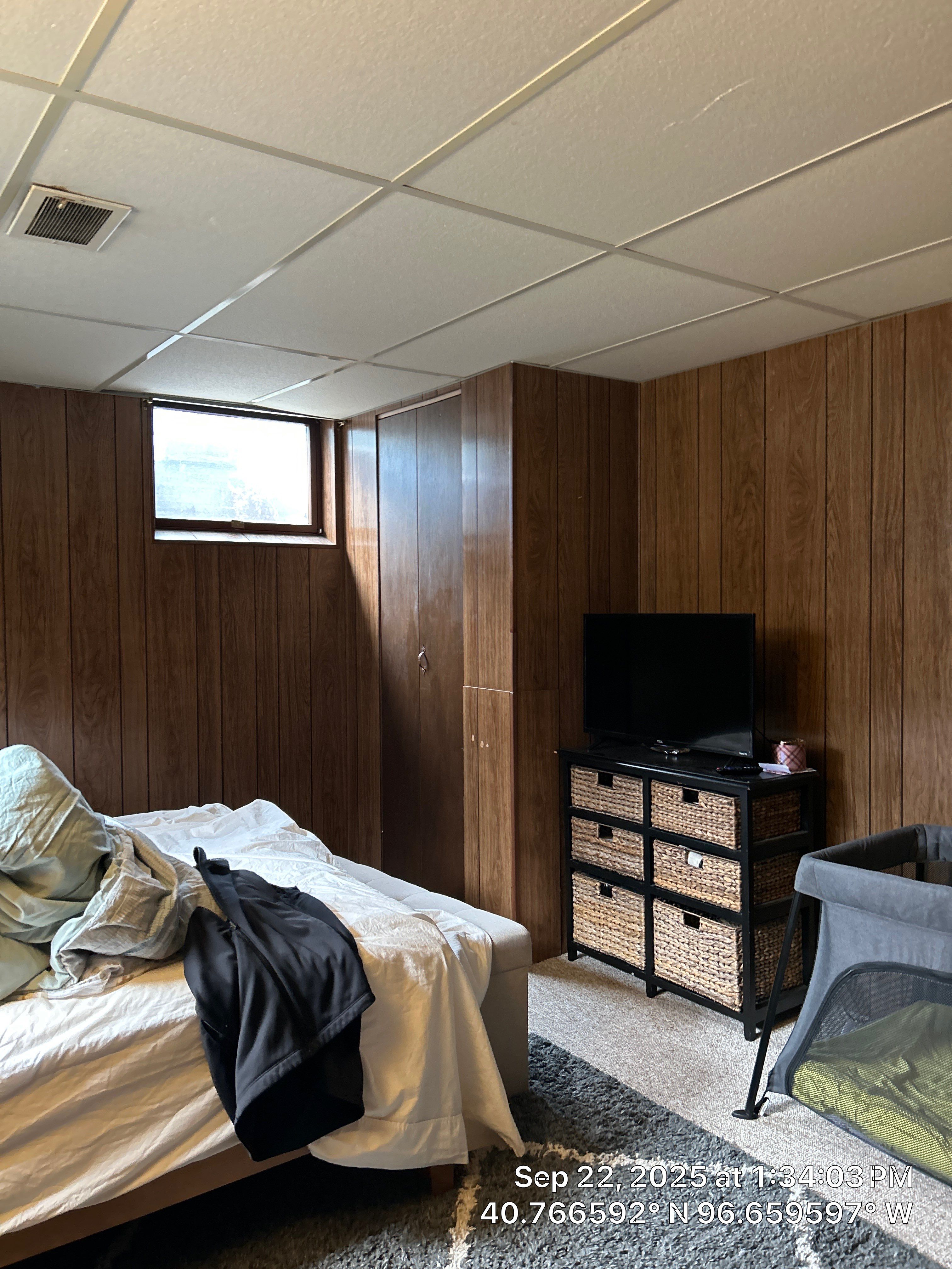 Basement Bedroom Interior Assessment and Ceiling Repair in Lincoln by CompanyCam Sales Demo