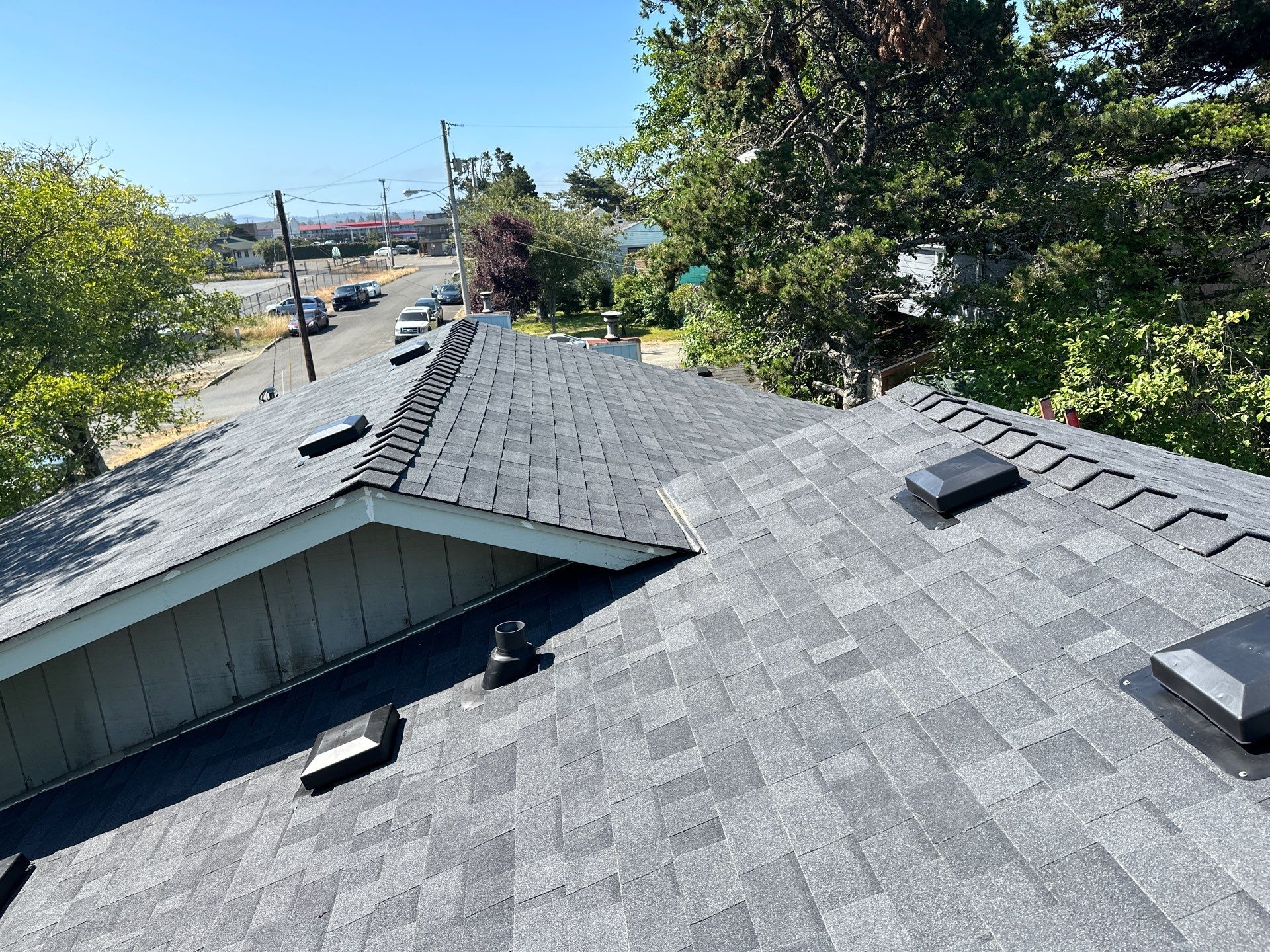 Residential Roofing Installation using Malarkey Highlander (Color: Midnight Black) by Orezona Building & Roofing Company, Inc.