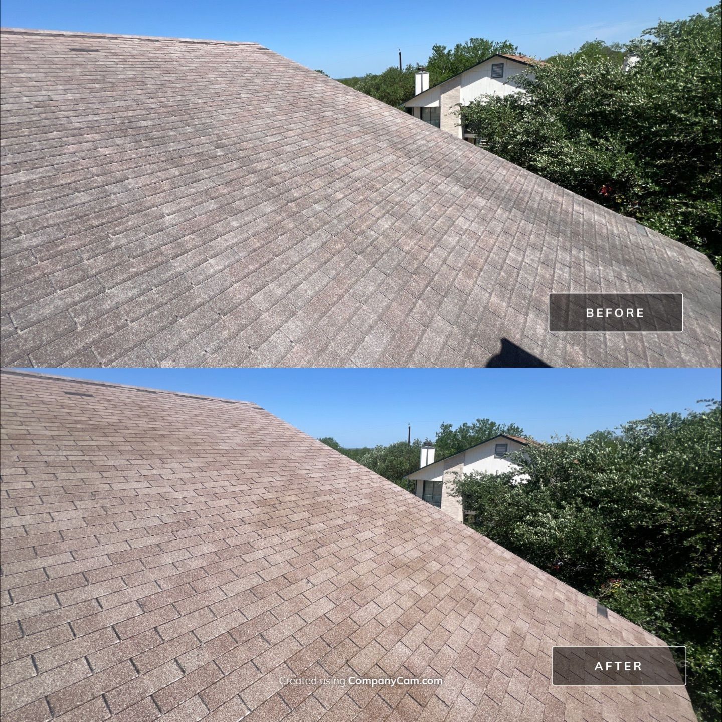 Shingle Roof Washing Project in San Antonio by Bright Choice