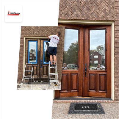 Front door refinishing using Stain an Seal experts stain