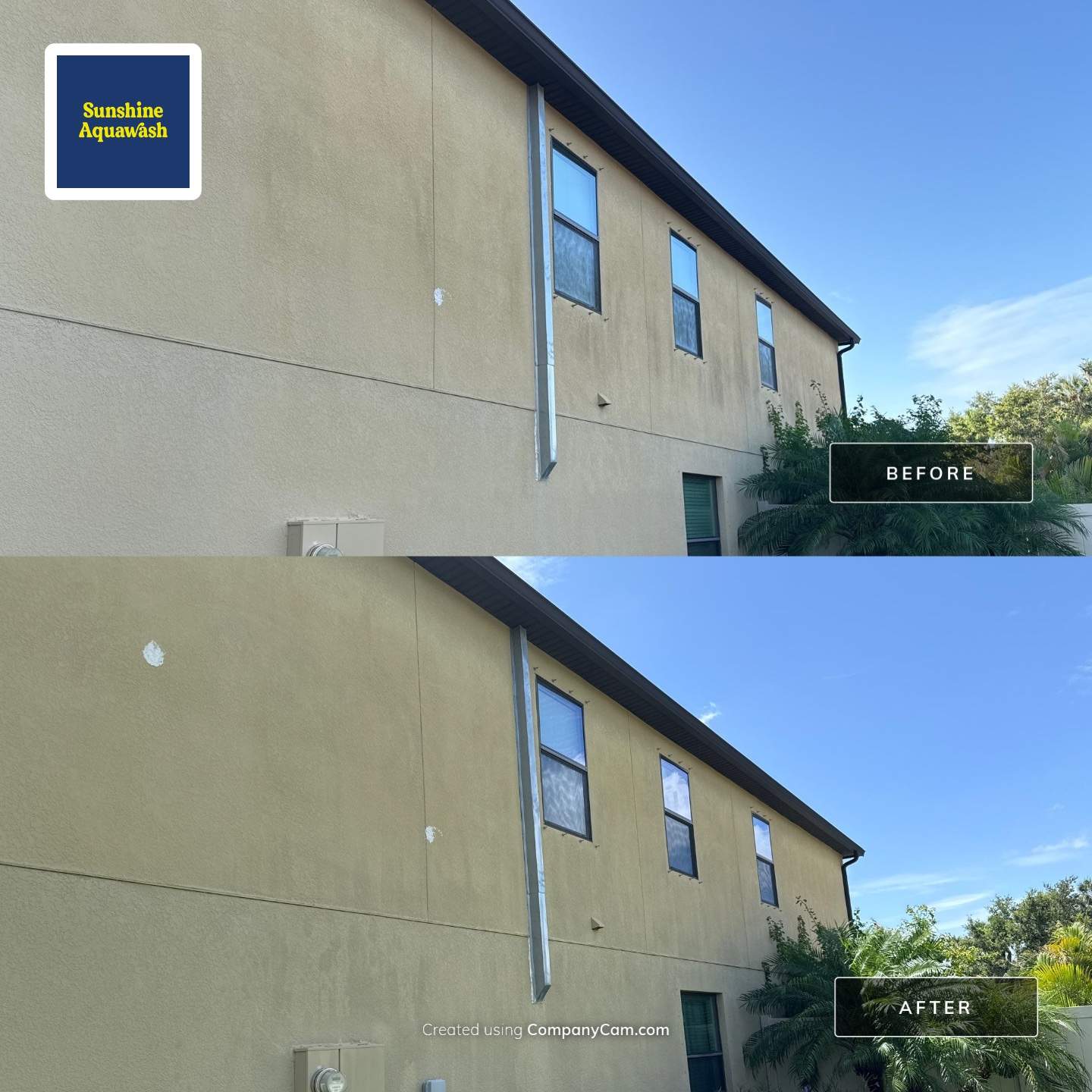 2-Story Stucco House Wash & Tan Vinyl Fence Cleaning | Sheffield Glen Palmetto, FL by Sunshine AquaWash