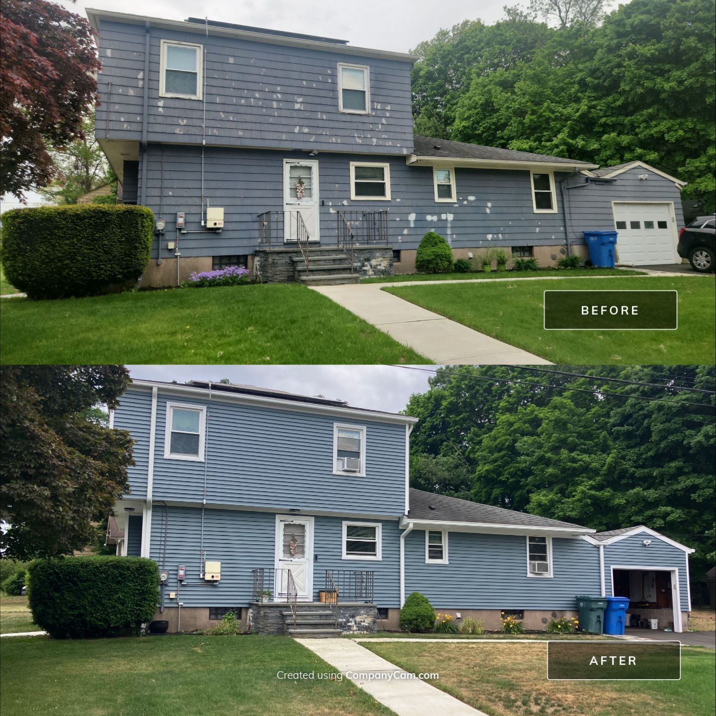 Siding Transformation with Cert Monogram D/4 x 12'6" clapboard, Wedgewood Blue by DiGiorgi Roofing and Siding Inc