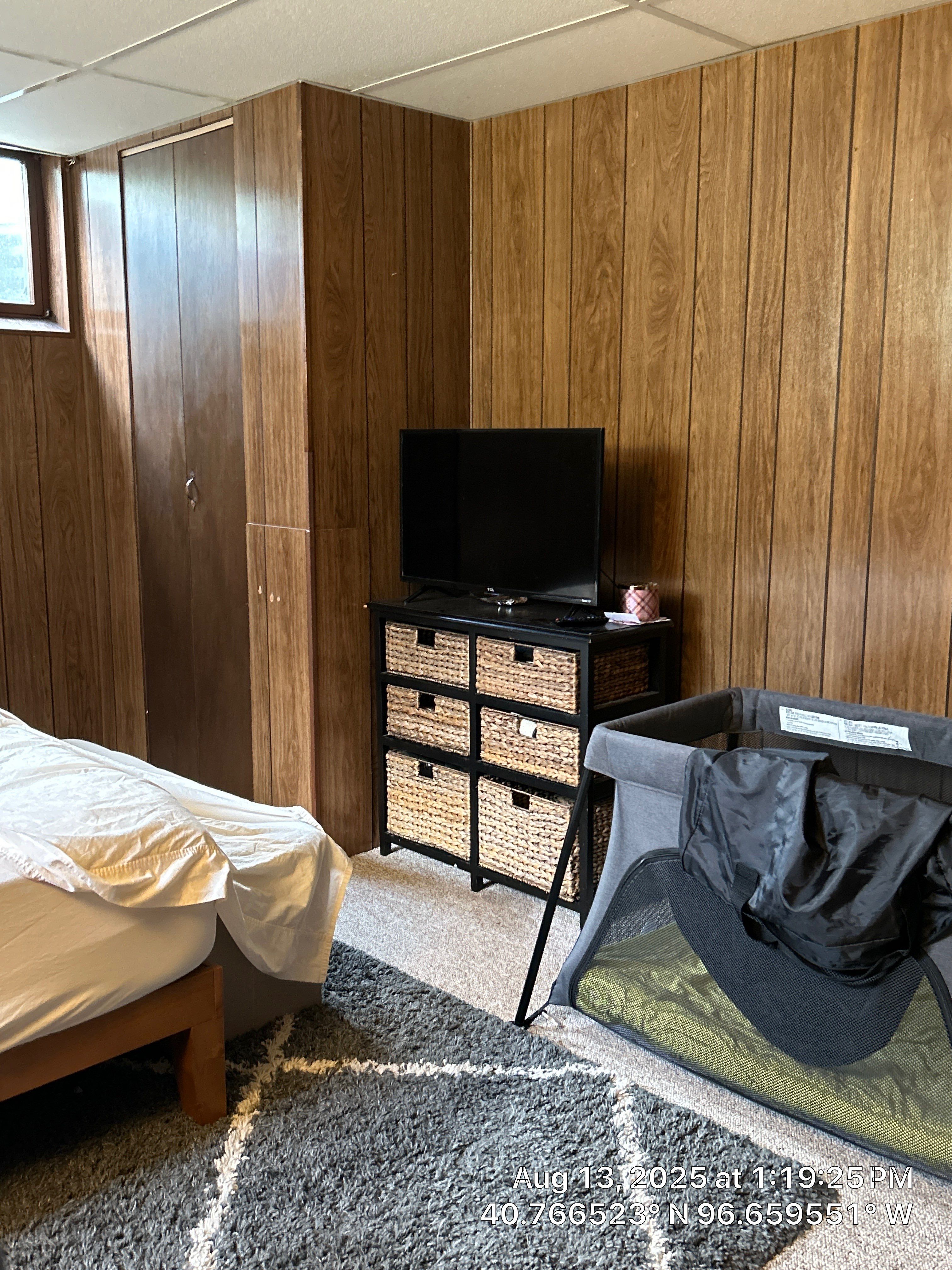 Basement Bedroom Interior Assessment and Ceiling Repair in Lincoln by CompanyCam Sales Demo