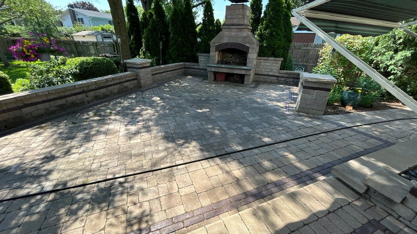 Brick paver clean, sand and seal.  using Polysweep polymeric sand by Northern Power Washing LLC.