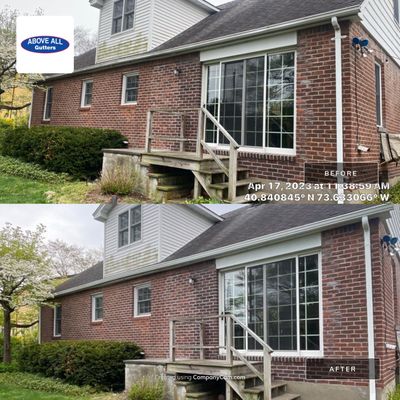 Gutter Installation using 5"white K style seamless gutters and 2x3 white leaders