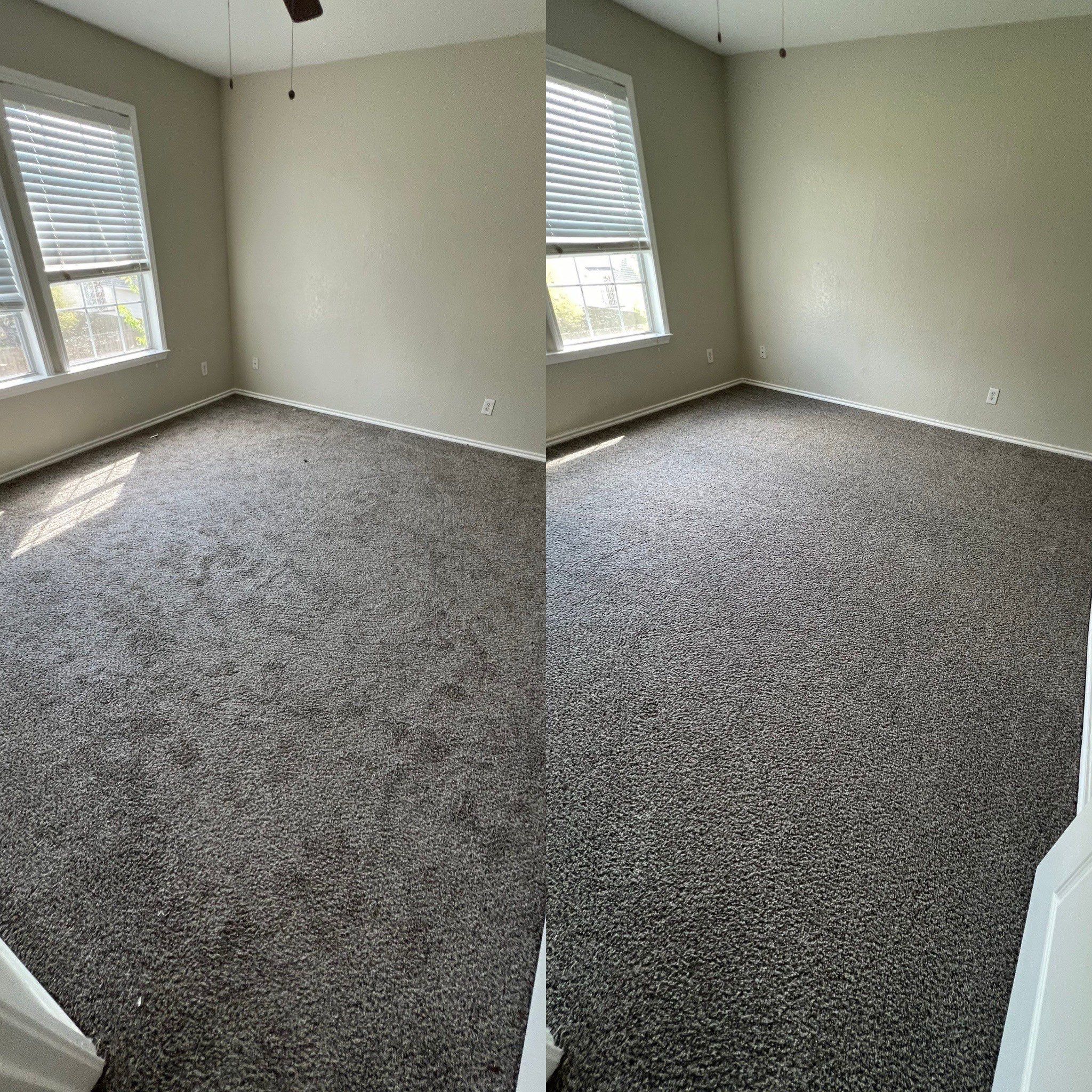 the service shown is carpet cleaning resulting in a visibly cleaner and fresher carpet surface in the room