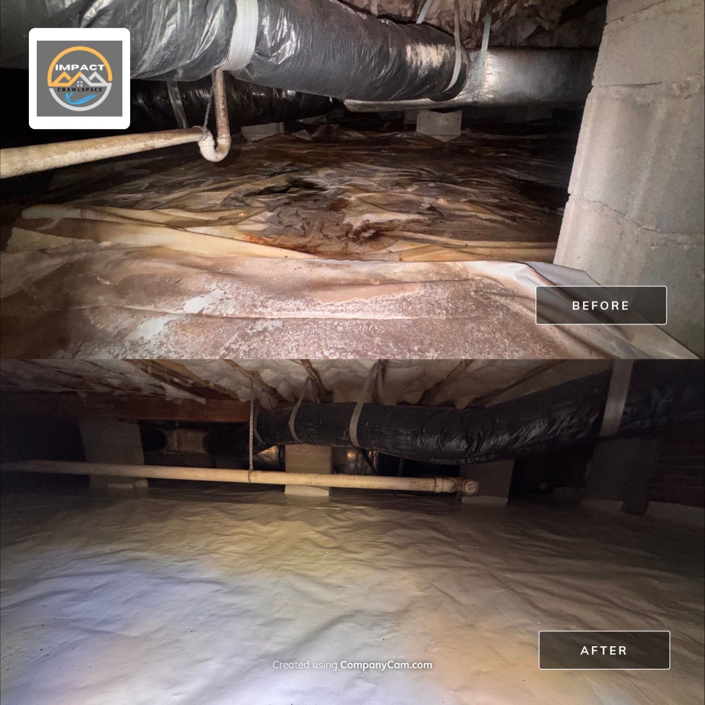 Moisture Barrier, Mold Clean, Structural Repair, Dehumidifier, R19 Insulation. by Impact Crawlspace
