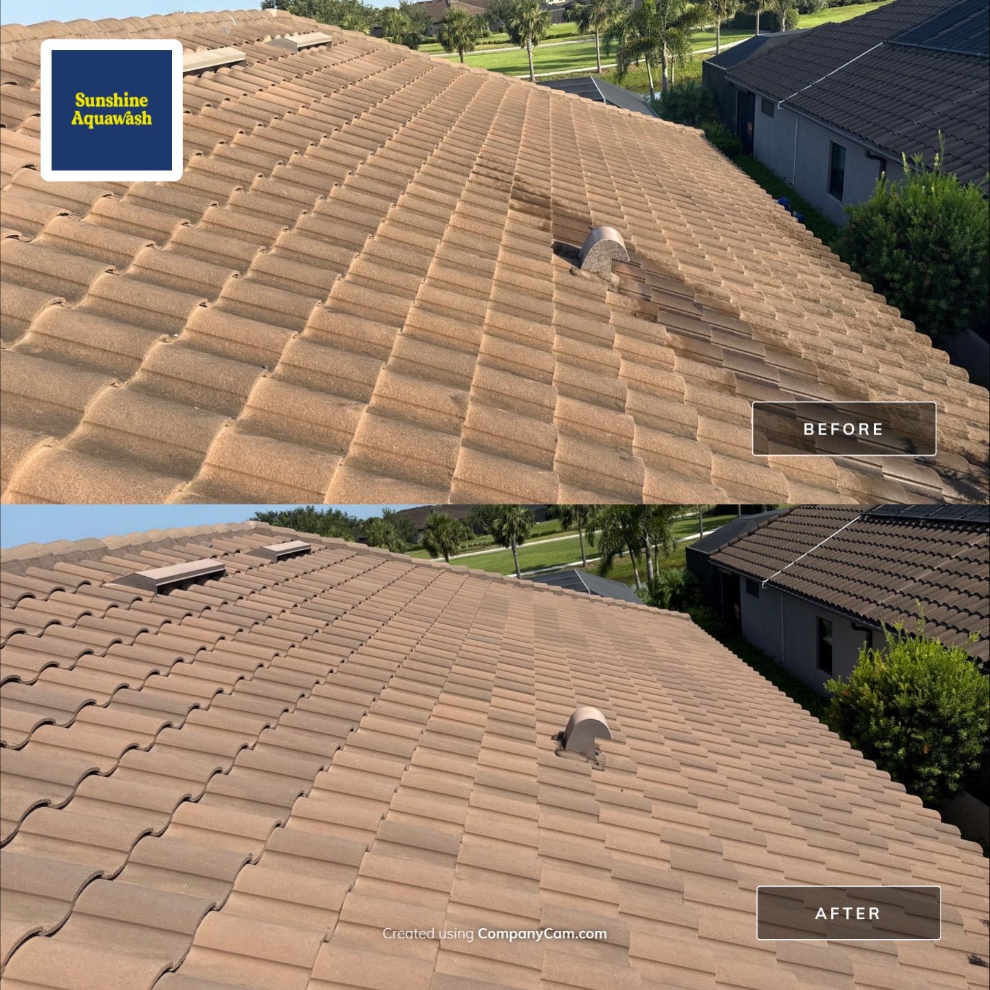 Soft Wash Roof Cleaning – Concrete Tile Roof | Artisan Lakes Esplanade, Palmetto, FL by Sunshine AquaWash