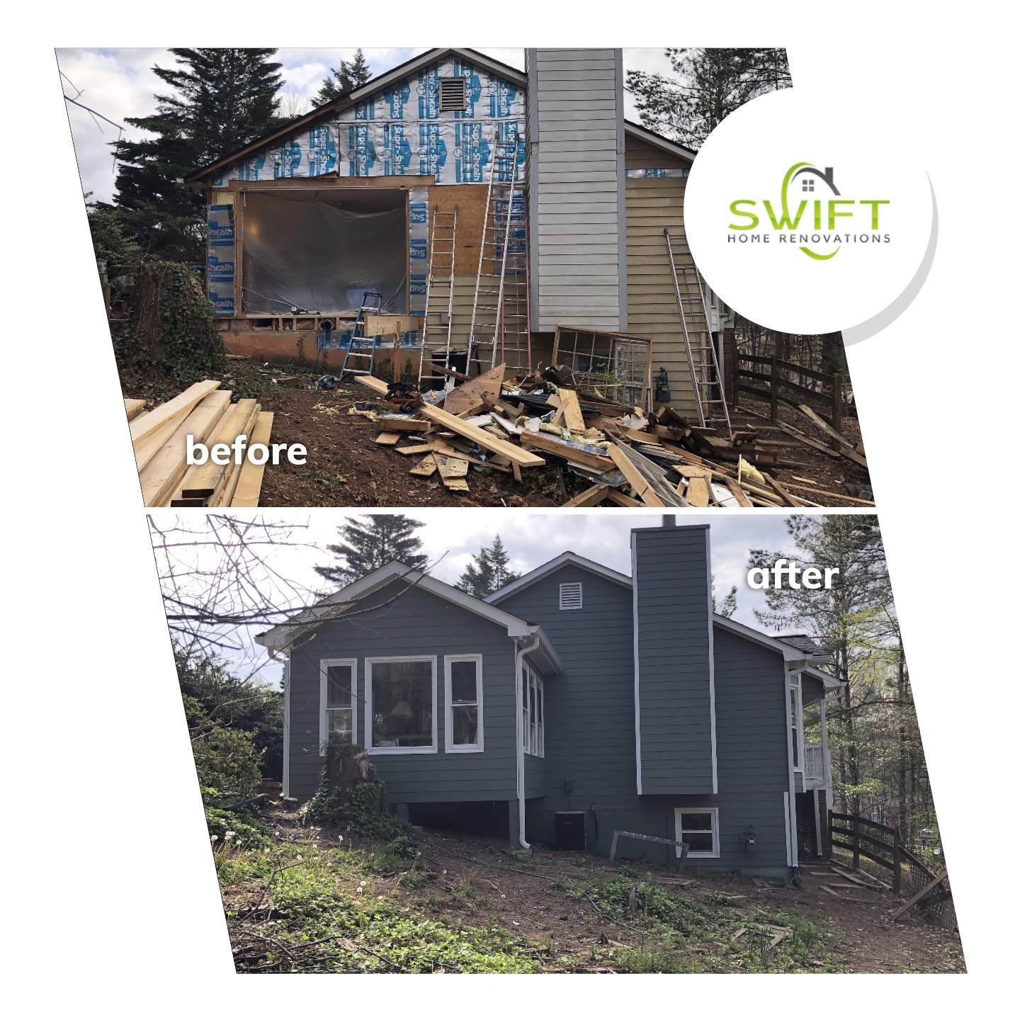 Elevated Sunroom Addition Featuring Dark Gray Siding in Kennesaw by Swift Home Renovations