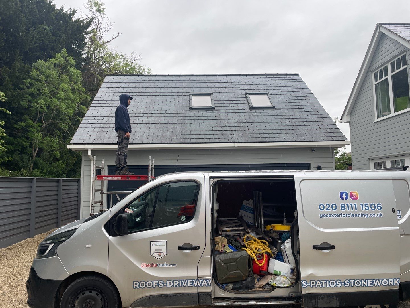 Garages Roof Cleaning using Honda 15lpm Low Pressure Washing Machine by Ges Exterior Cleaning ltd