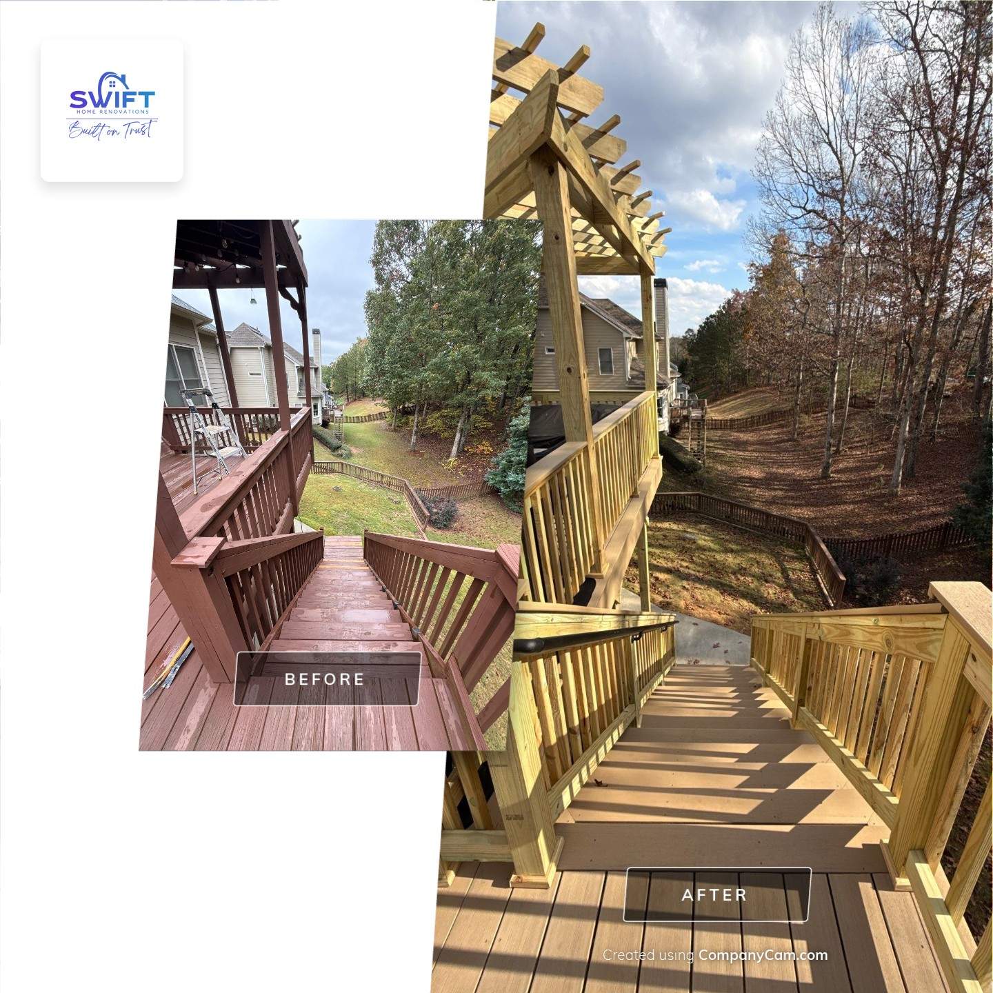 Multi-Level Deck Replacement With Custom Pergola In Woodstock by Swift Home Renovations 