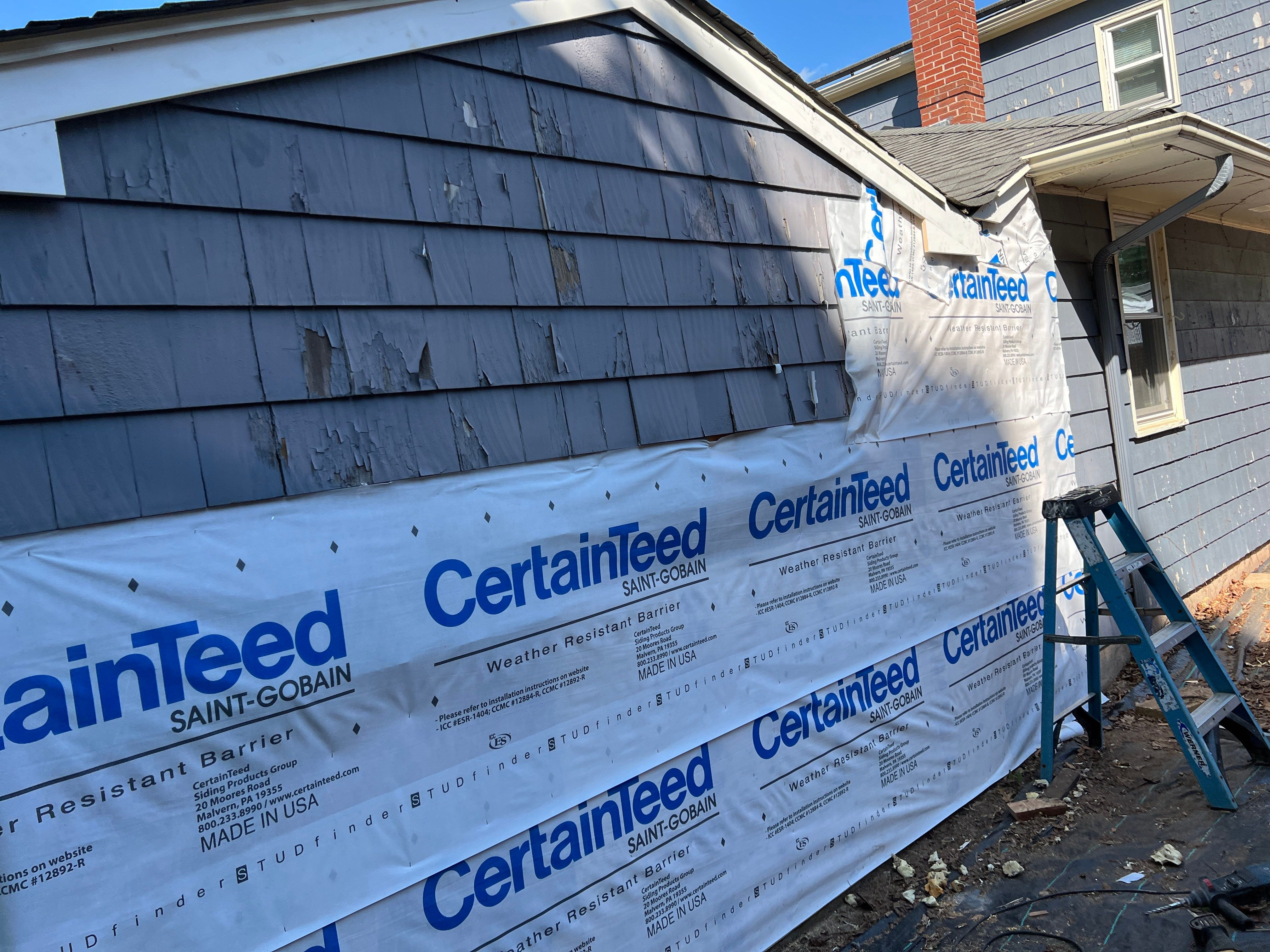 Siding Transformation with Cert Monogram D/4 x 12'6" clapboard, Wedgewood Blue by DiGiorgi Roofing and Siding Inc