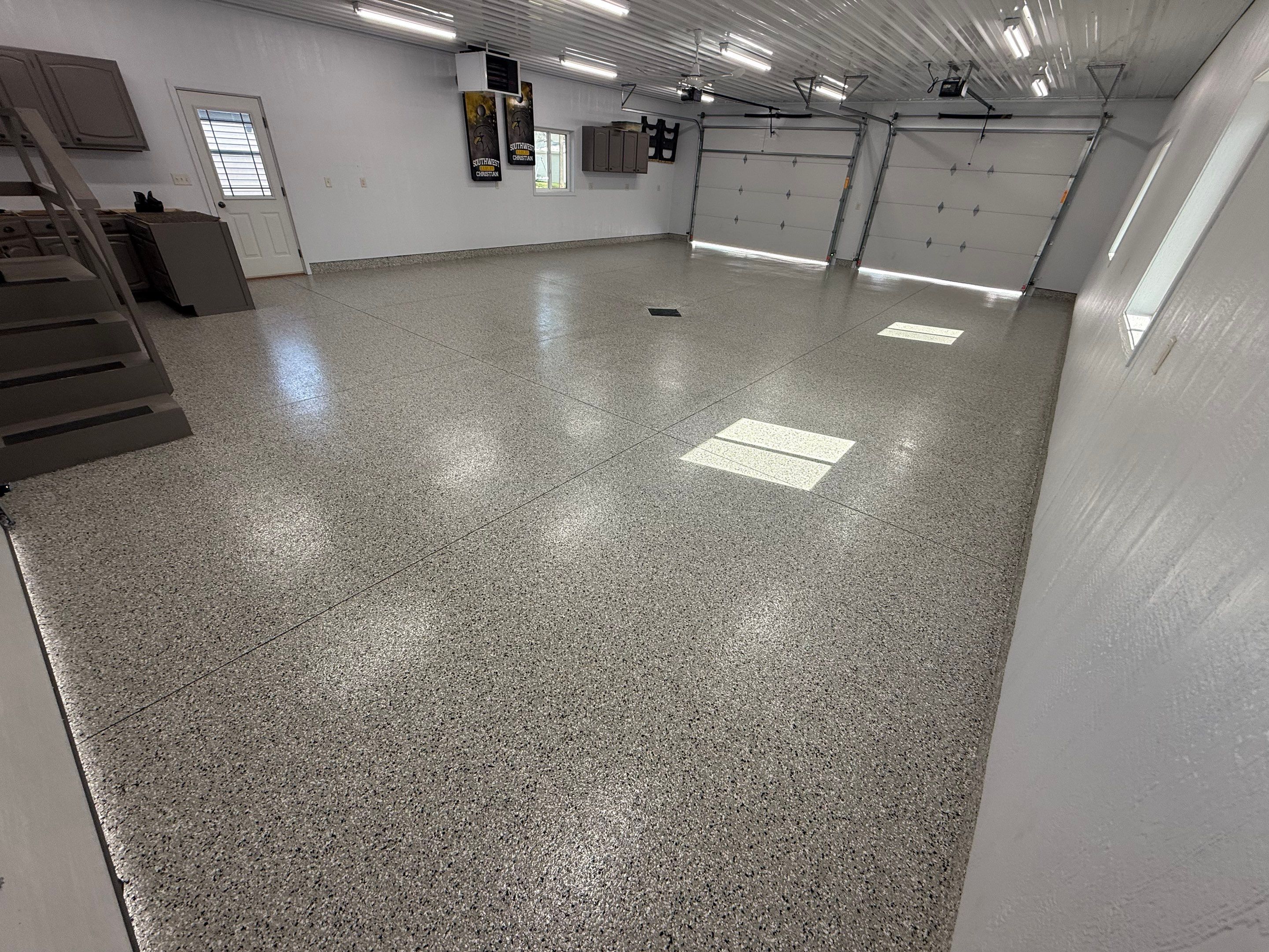 Speckled Epoxy Concrete Coating for Edgerton Garage Floor by Select Painting, Coatings & Garage Cabinets