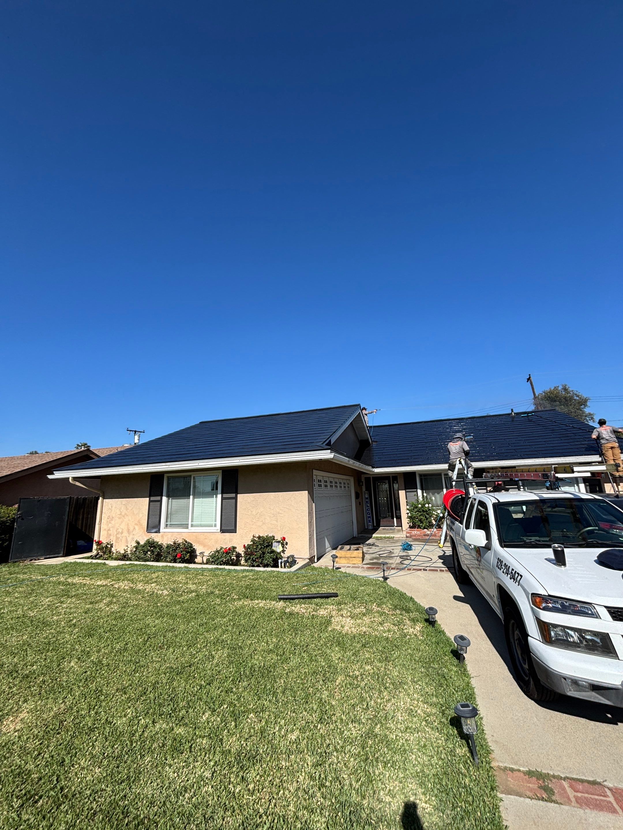 Tesla Roof Cleaning in La Verne Ca by Palm Coast Solar Cleaning
