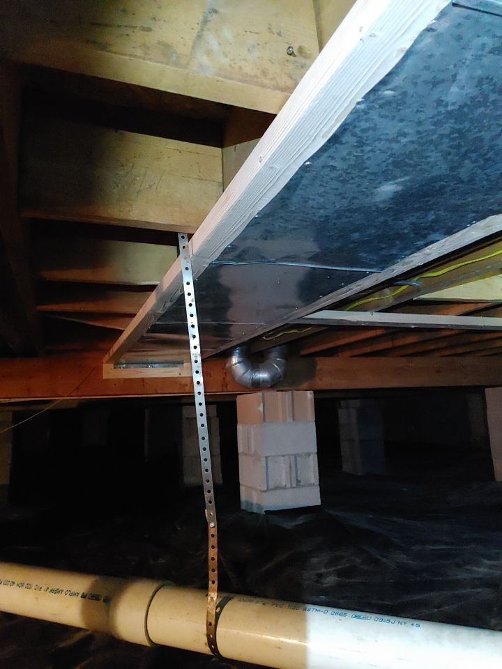 Crawl space encapsulation and Waterproofing using Structural Wood and Steel Reinforcements by Toledo Basement Repair 