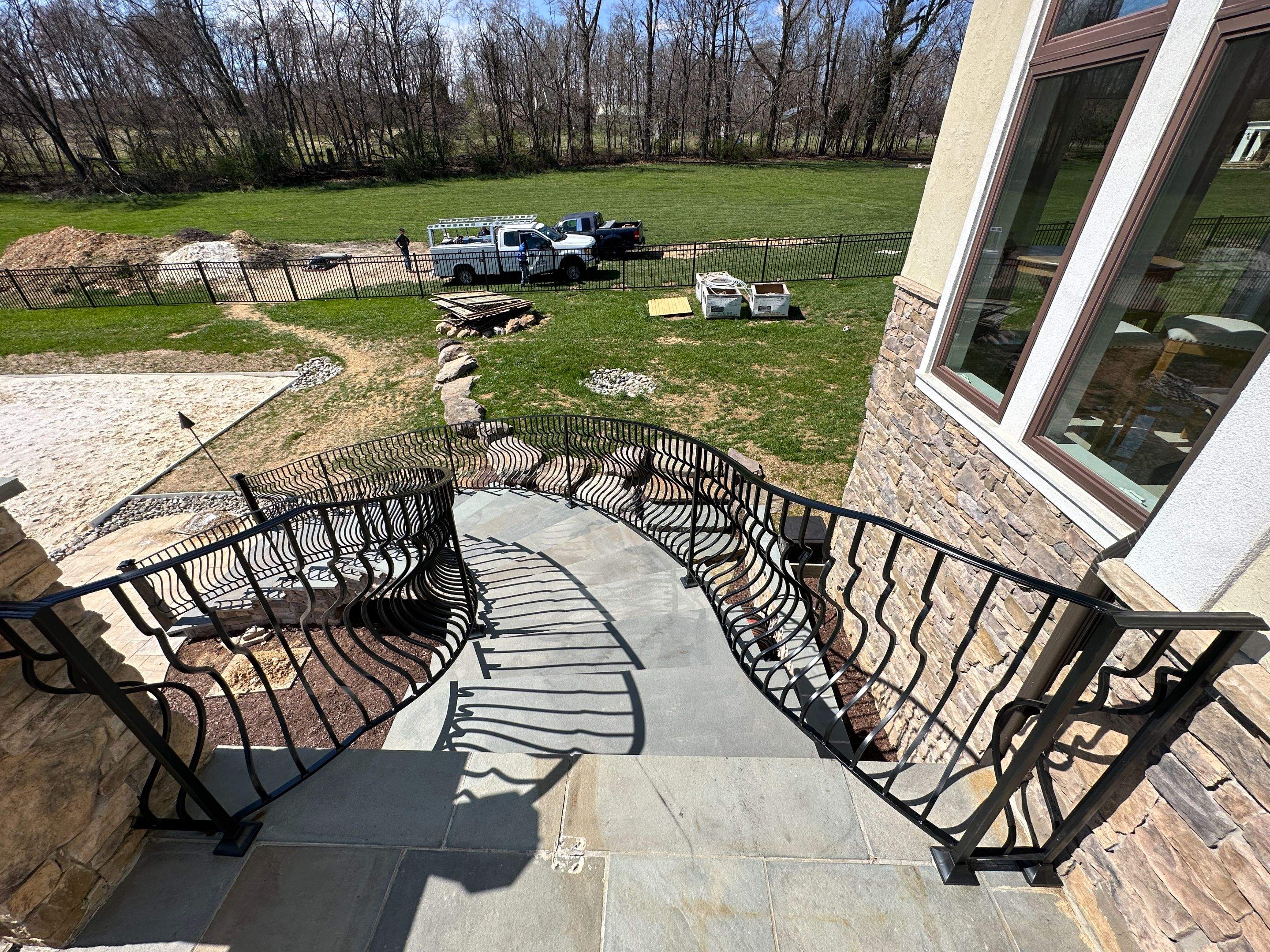 Ornamental Exterior Stair Railings – Custom Slate Surface Mount – Ijamsville, MD by Capitol Iron Works