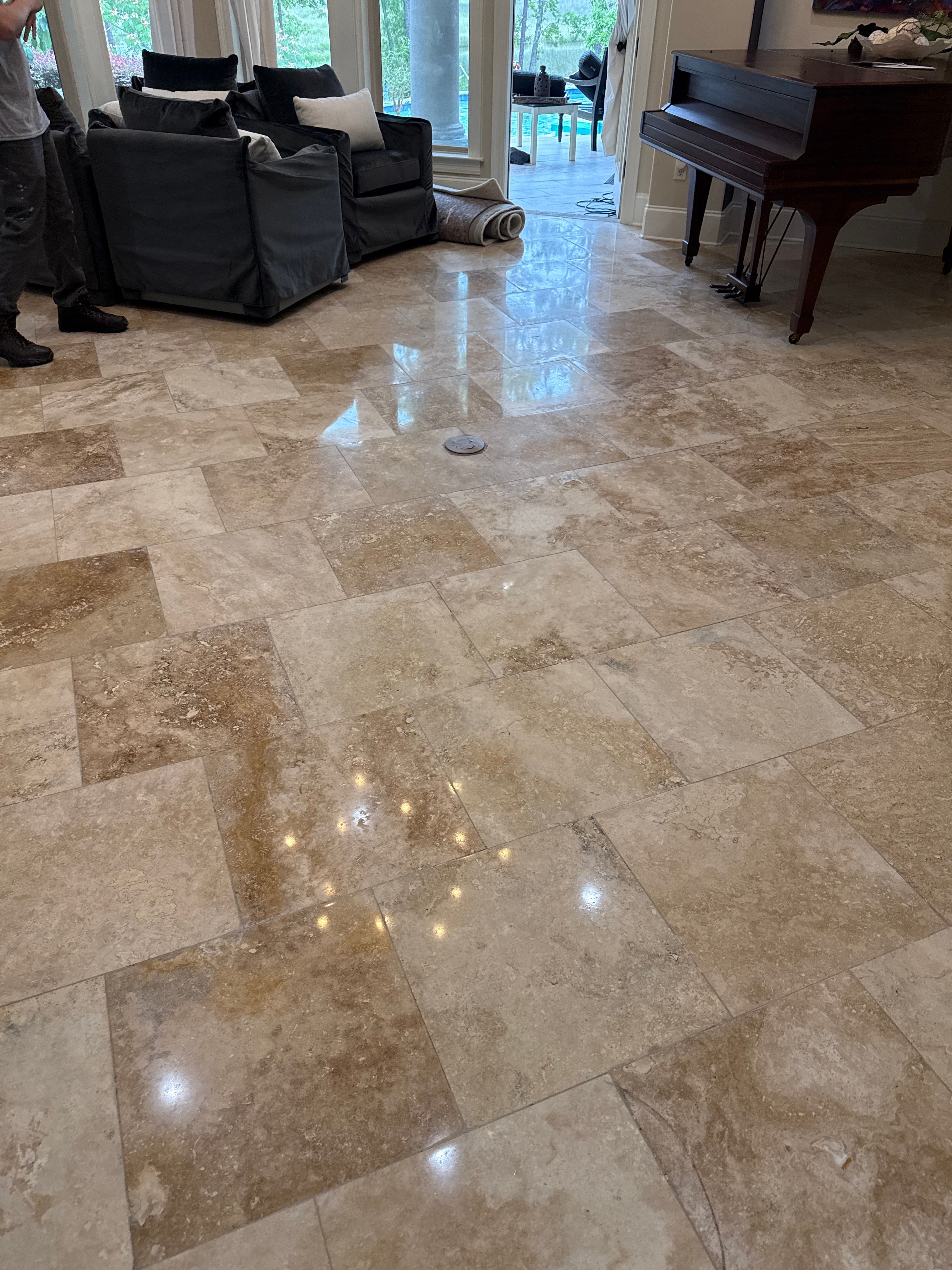 Travertine Floor Restoration in Gautier, Mississippi by Cornerstone Hard Surface Restoration