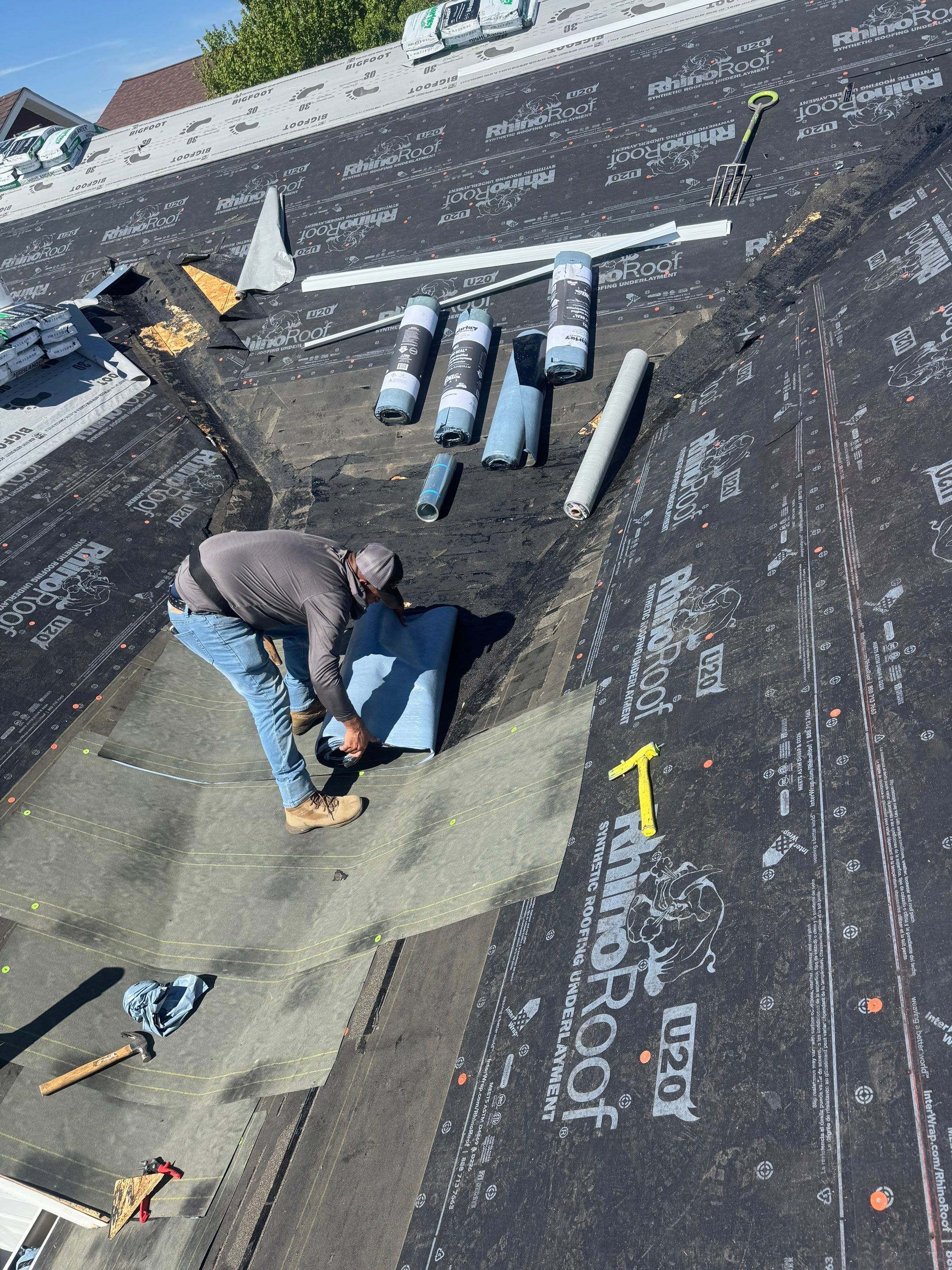 Roof restoration in progress with new underlayment in Gillette, WY