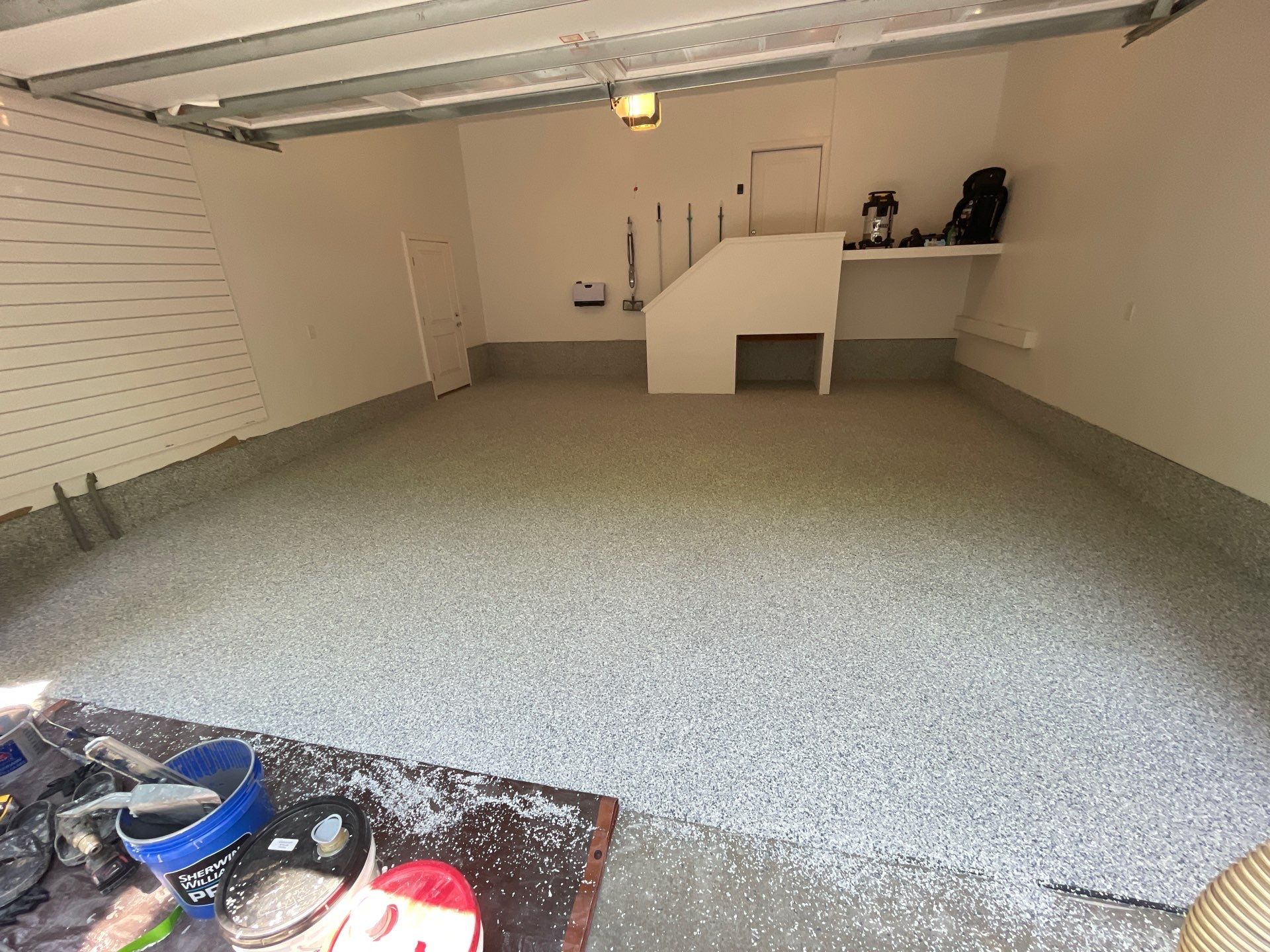 Garage Transformation in West Michigan | Full Interior Repaint & Epoxy Flake Floor in Tidal Wave Blend by Gordon Painting