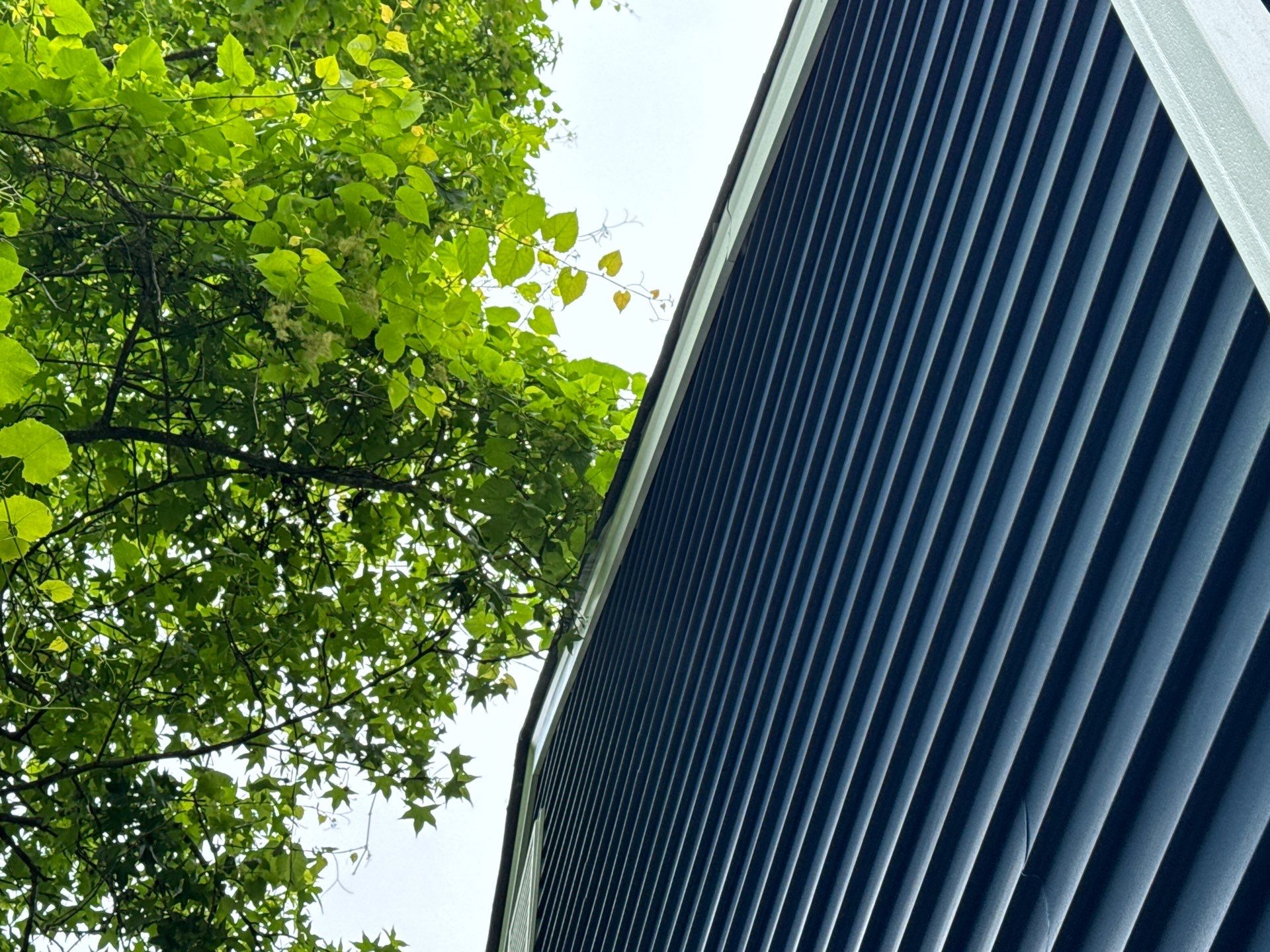 Gloucester Exterior Overhaul with Navy Blue Siding and New Roof by Cade Construction