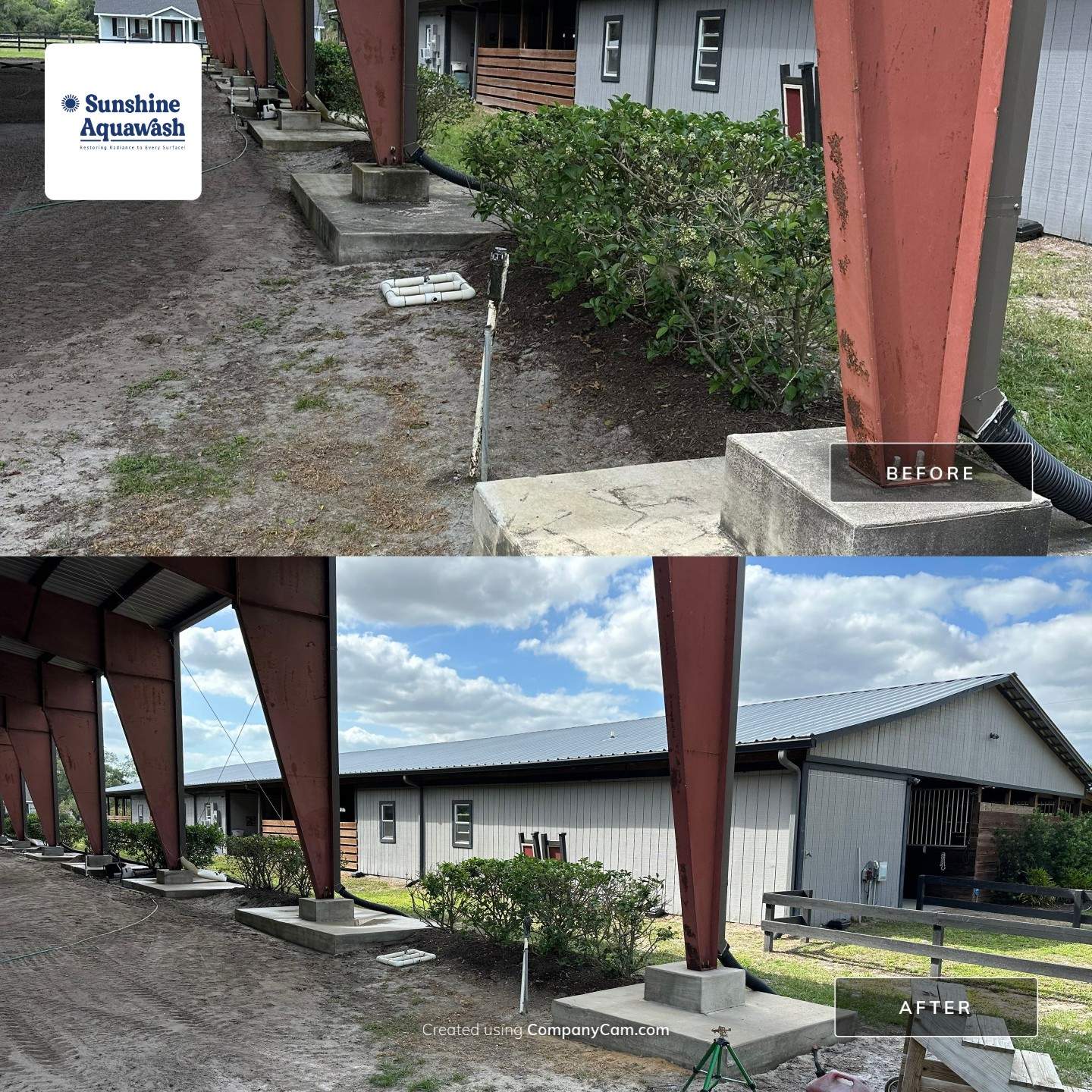 Vinyl Horse Fence & Concrete Pier Cleaning at Lesley Cox Equestrian, Parrish, FL | Sunshine AquaWash by Sunshine AquaWash