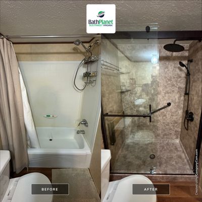 Tub to Shower in River Rock