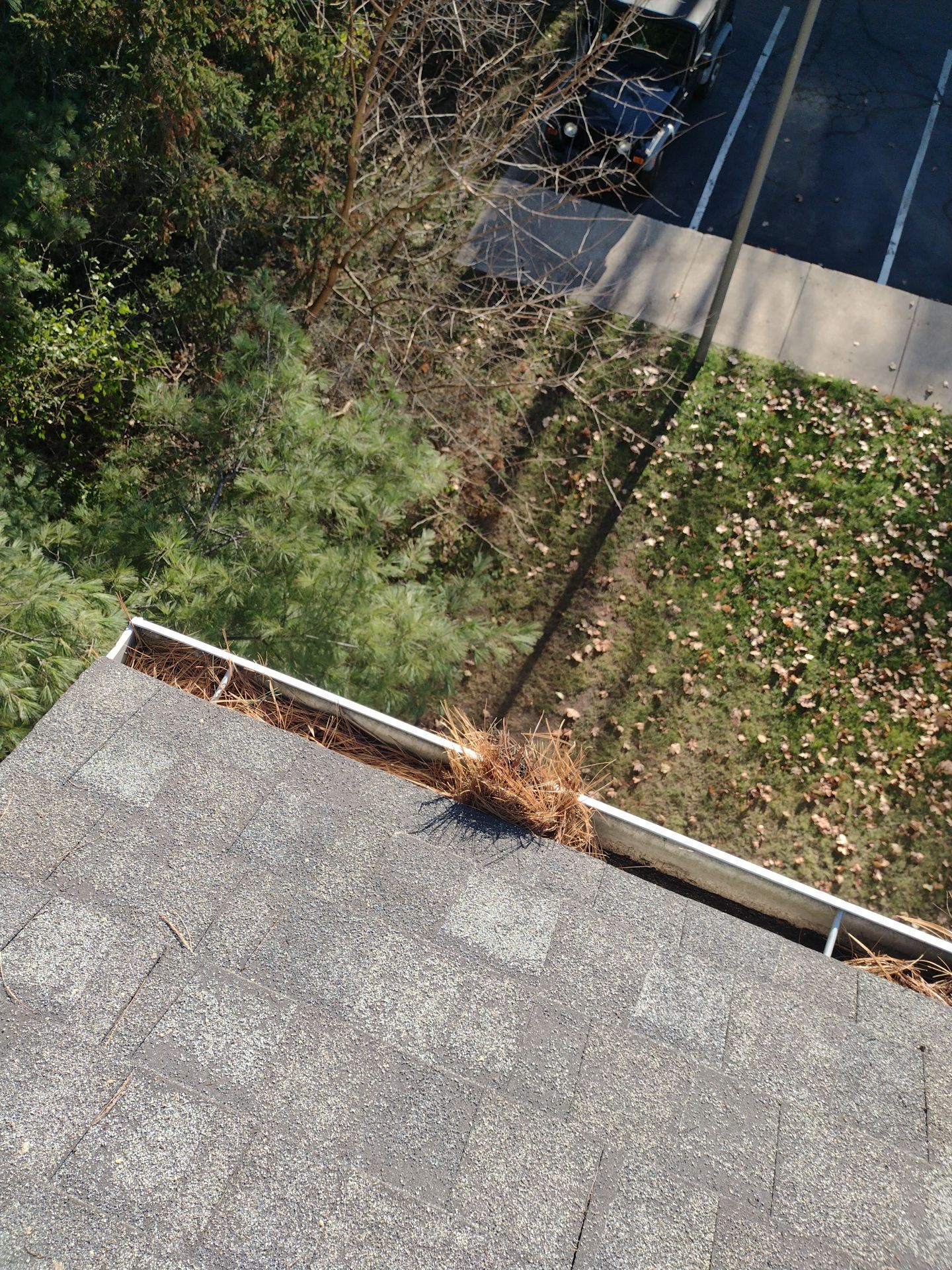 Commercial gutter cleaning Kalamazoo before photo with filled gutters
